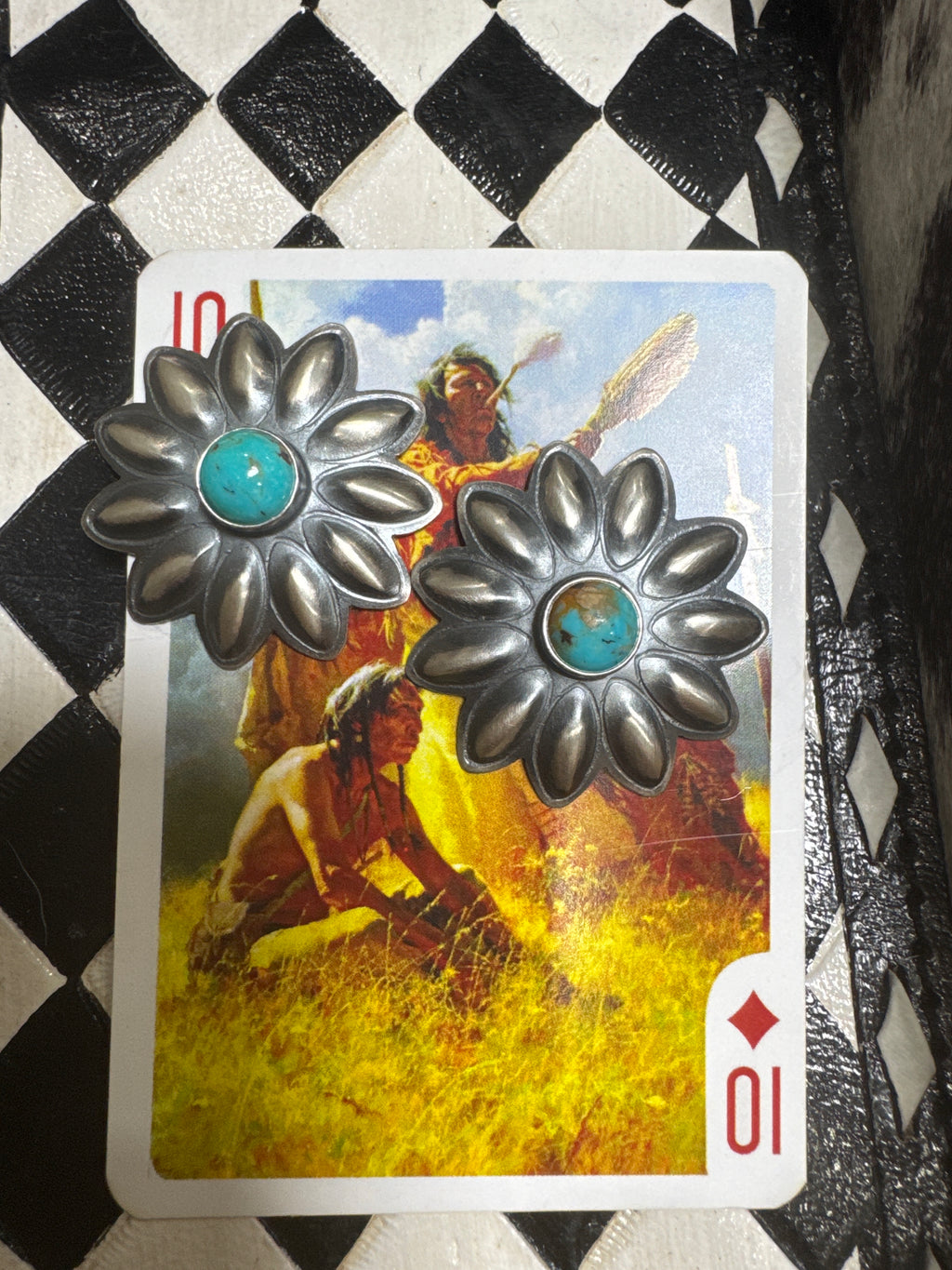 Robert Johnson Kingman Flower Concho Earrings