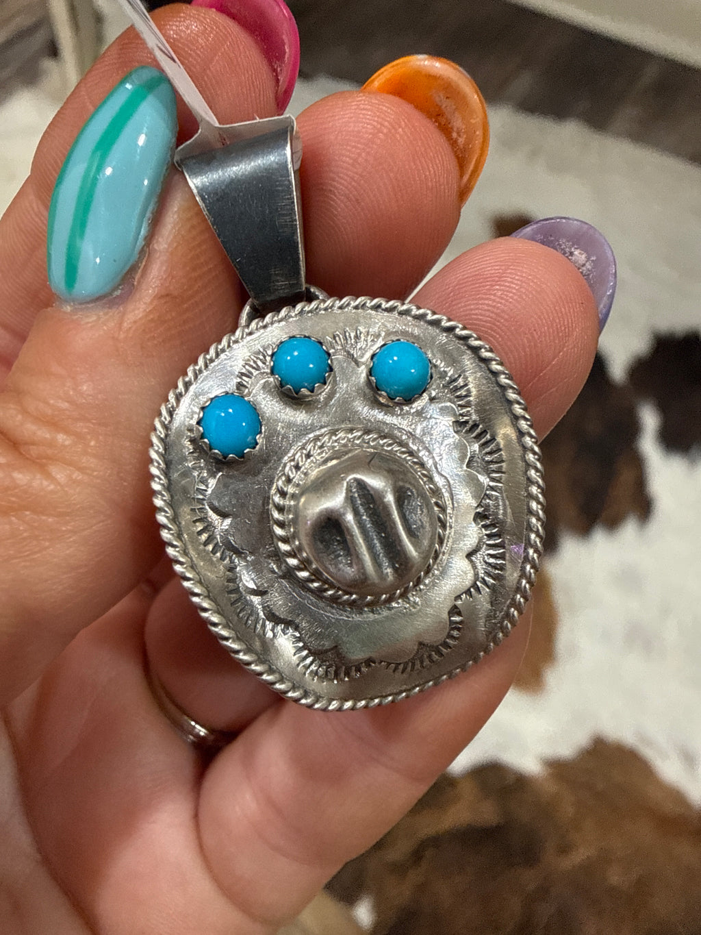 Running Bear Cowboy Hat Pendant - 1.5” Pendant