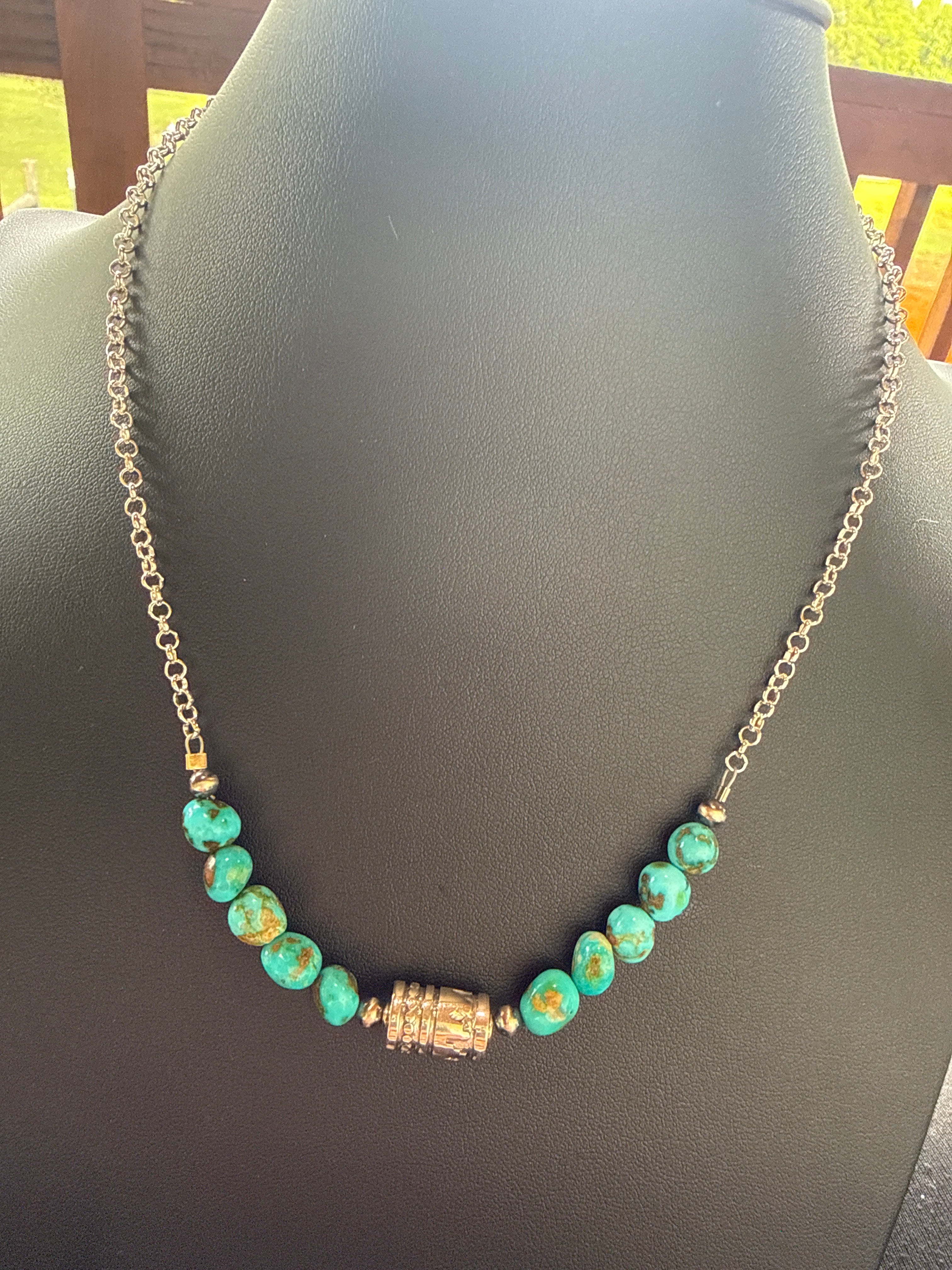 Sterling Silver & Kingman Beaded Barrel Necklace
