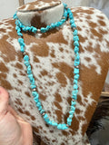 Blue Turquoise Nugget Necklace with Sterling Silver Beads - 40 in.