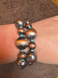 Oxidized 10MM Copper Pearls with Kingman Spacers Stretch Bracelet- Non-Native