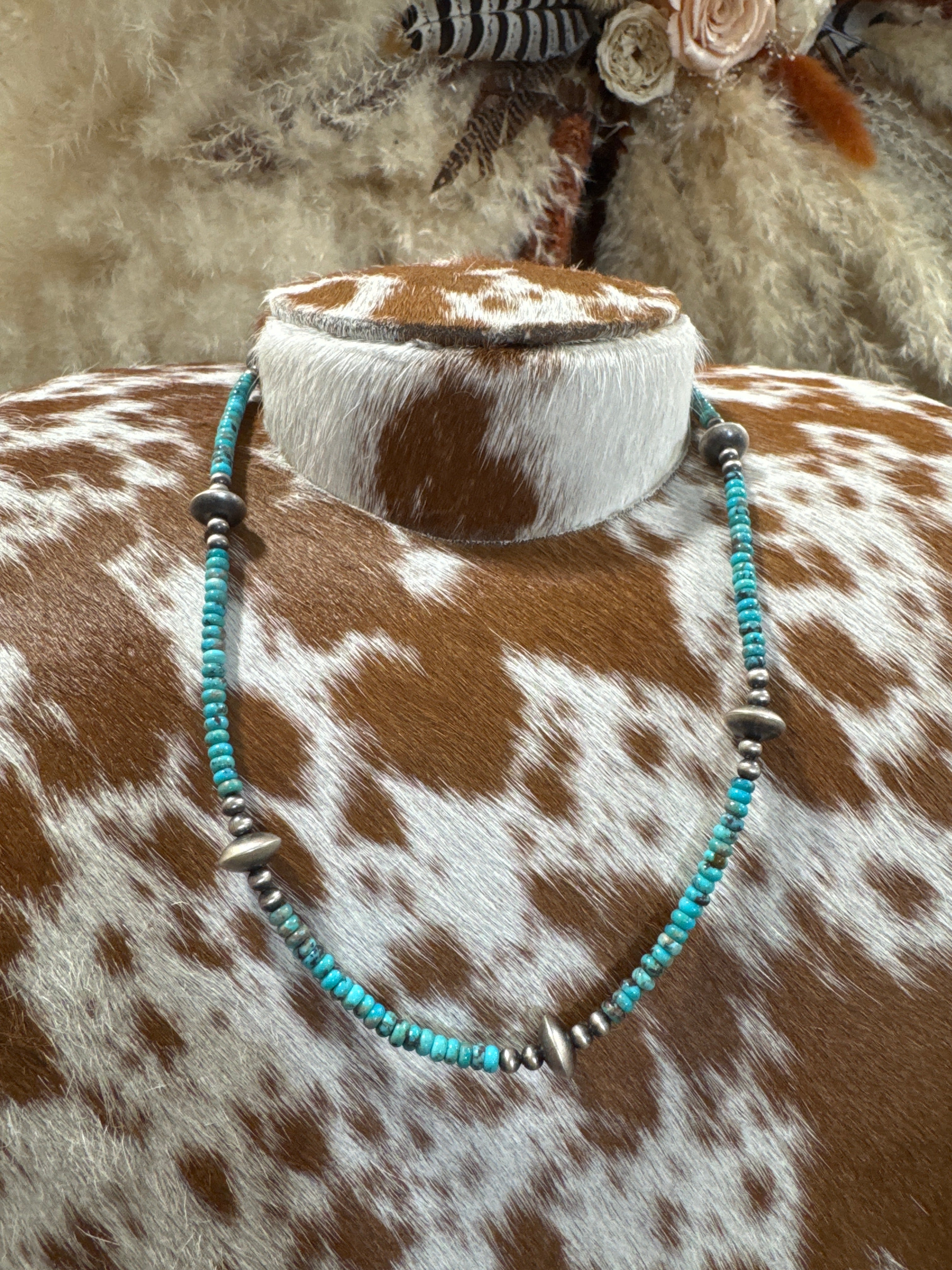 Turquoise and Sterling Silver Bead Necklace - 19 in.
