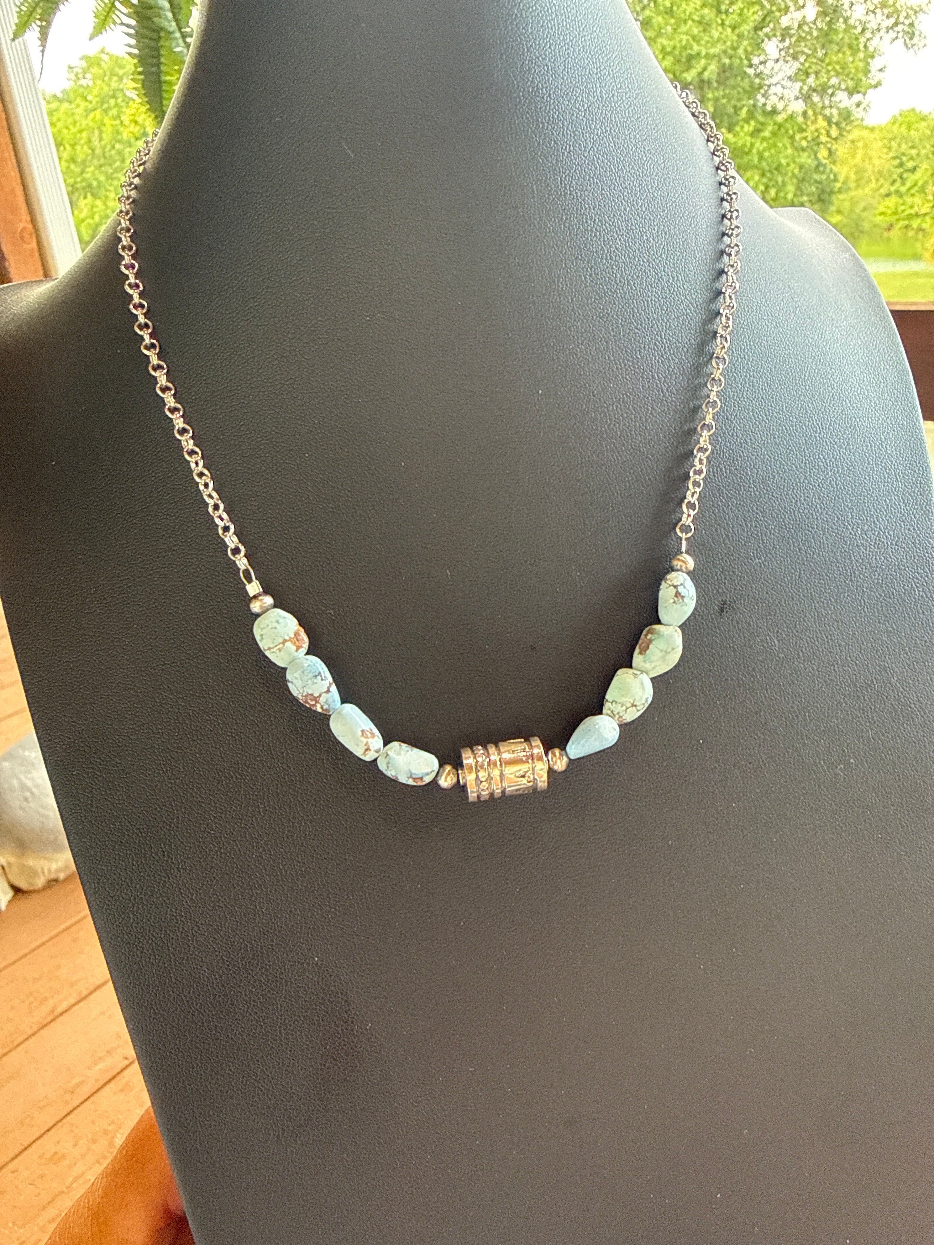 Sterling Silver & Golden Hills Beaded Barrel Necklace
