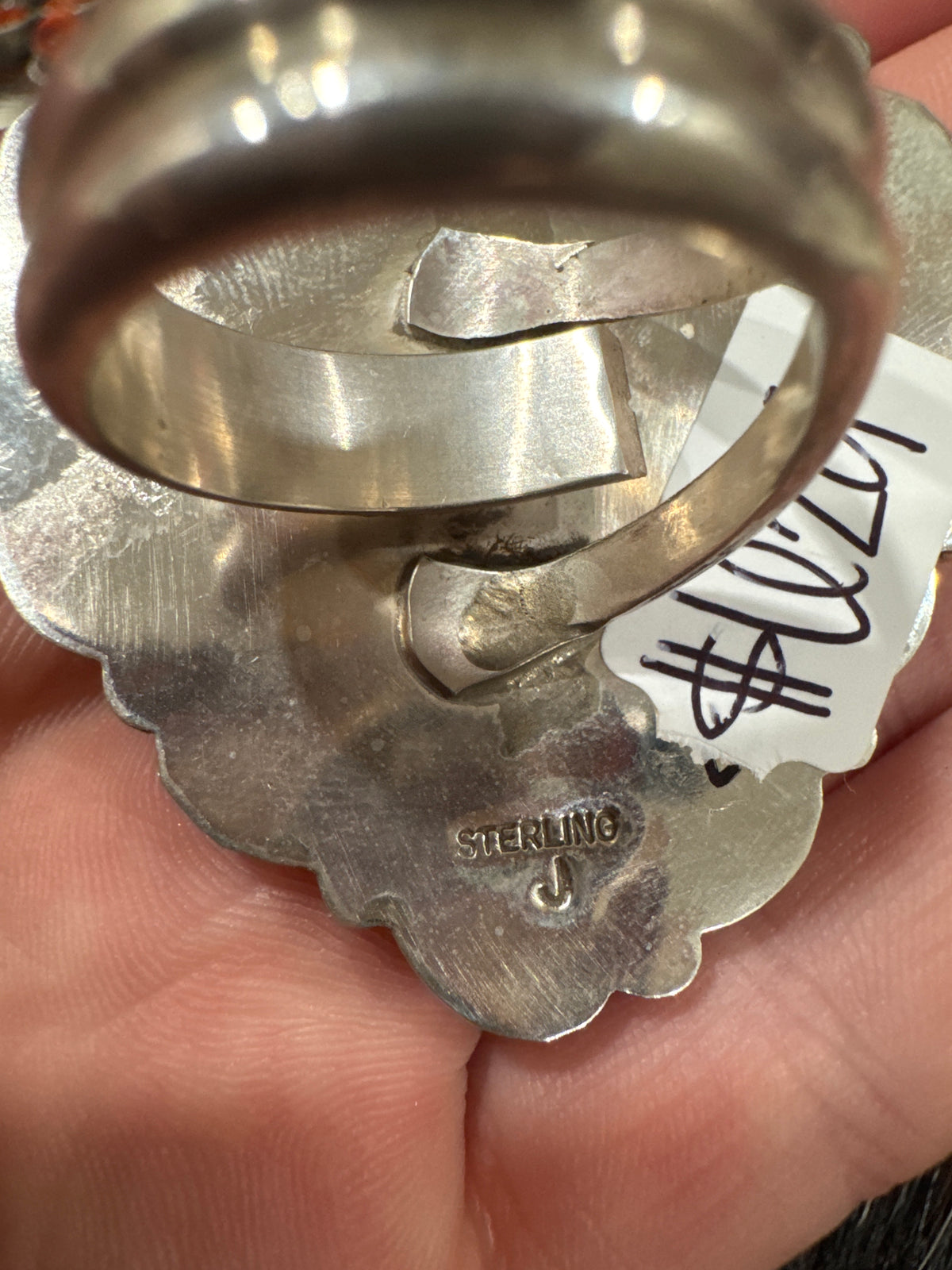 Sterling Silver Pink Conch Cluster Heart Ring- Stamped J