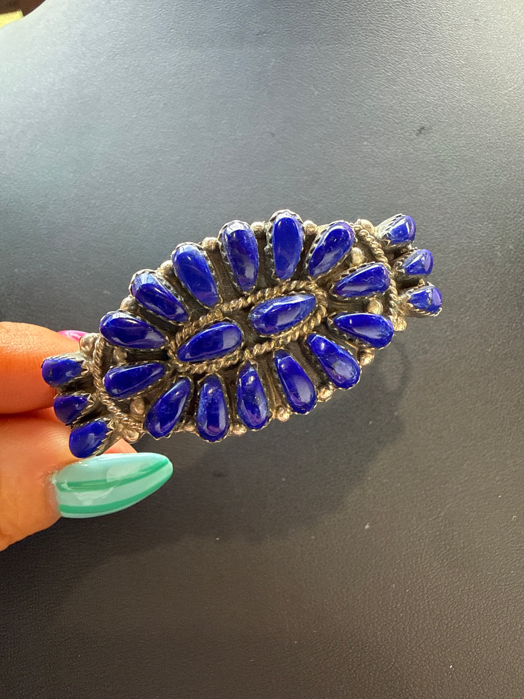 Native Made Blue Lapis Cuff Stamped JW & Sterling