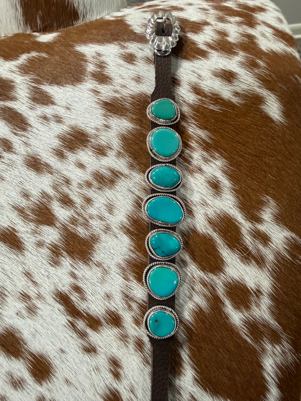 Navajo Handmade Kingman Turquoise Leather Bracelet - Dan Morgan