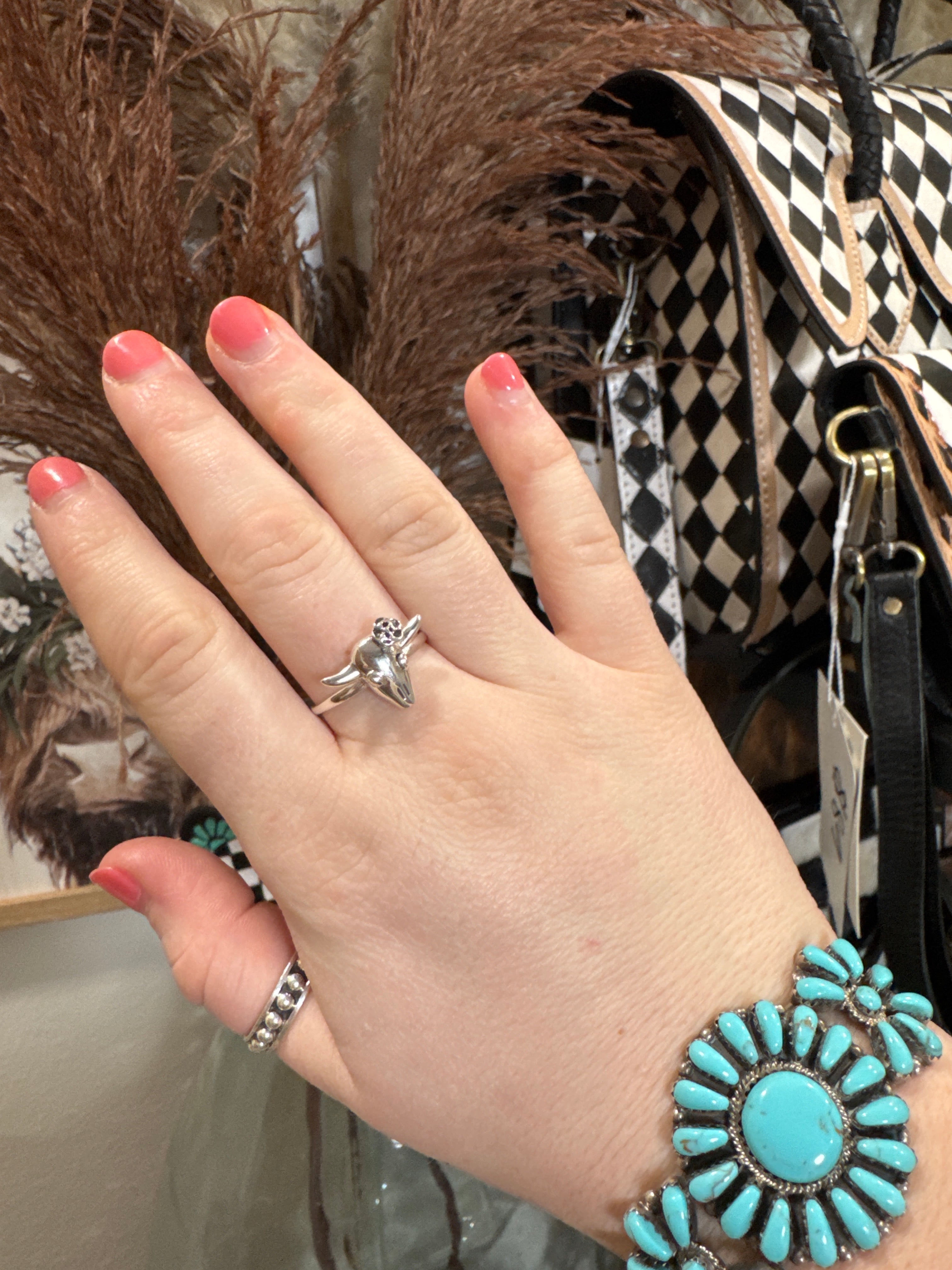 Sterling Silver Bull Skull Dainty Ring - Non Native