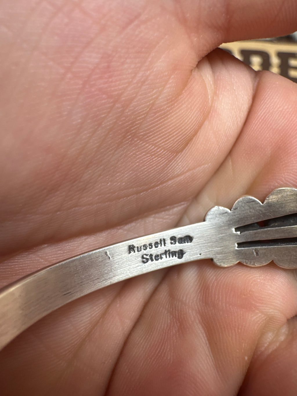 Native Made 7 Stone Cuff stamped Russel Sam