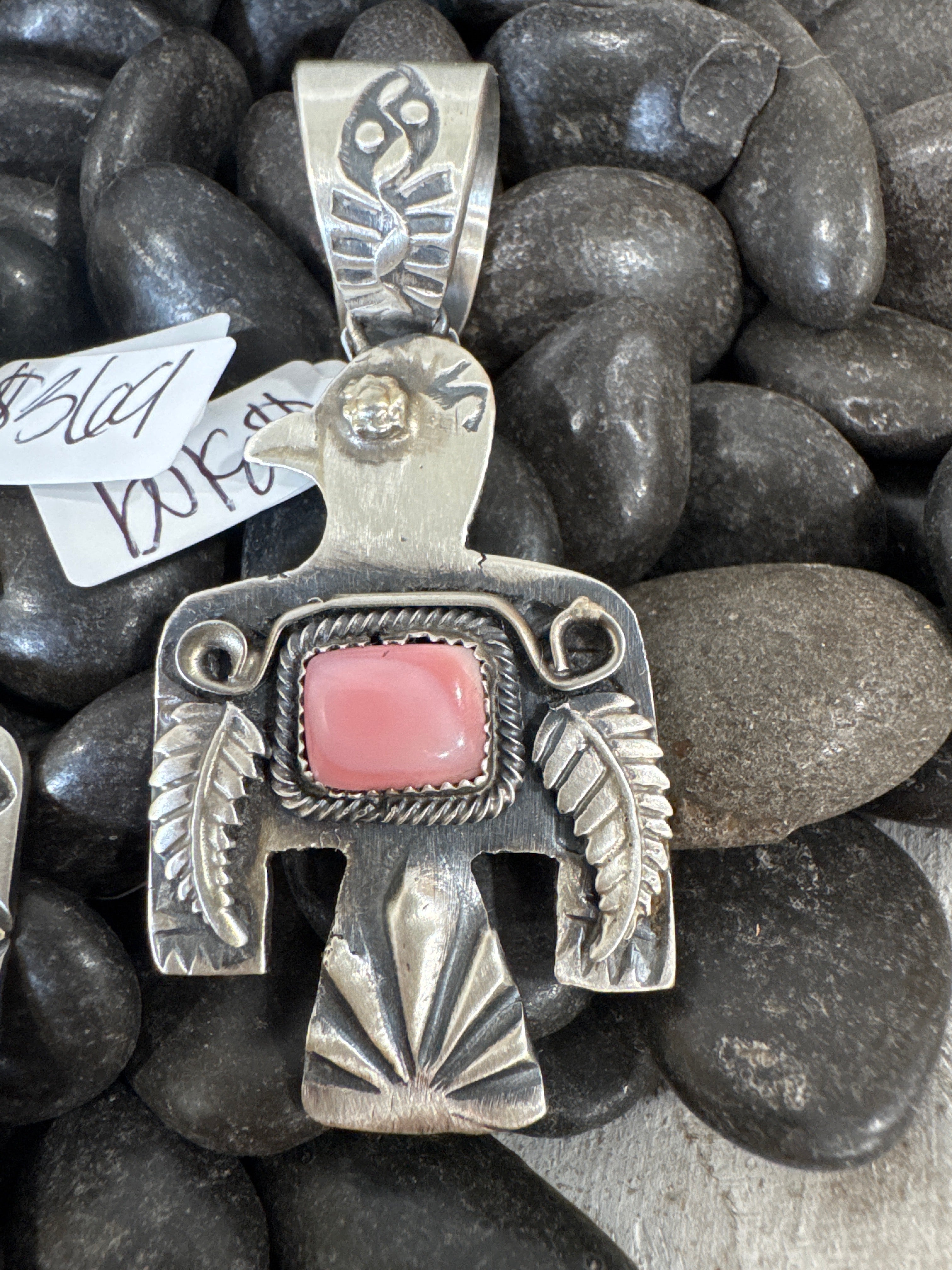 Pink Conch Thunderbird Pendant by Richard Yazzie