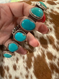 Navajo Handmade Kingman Turquoise Leather Bracelet - Dan Morgan