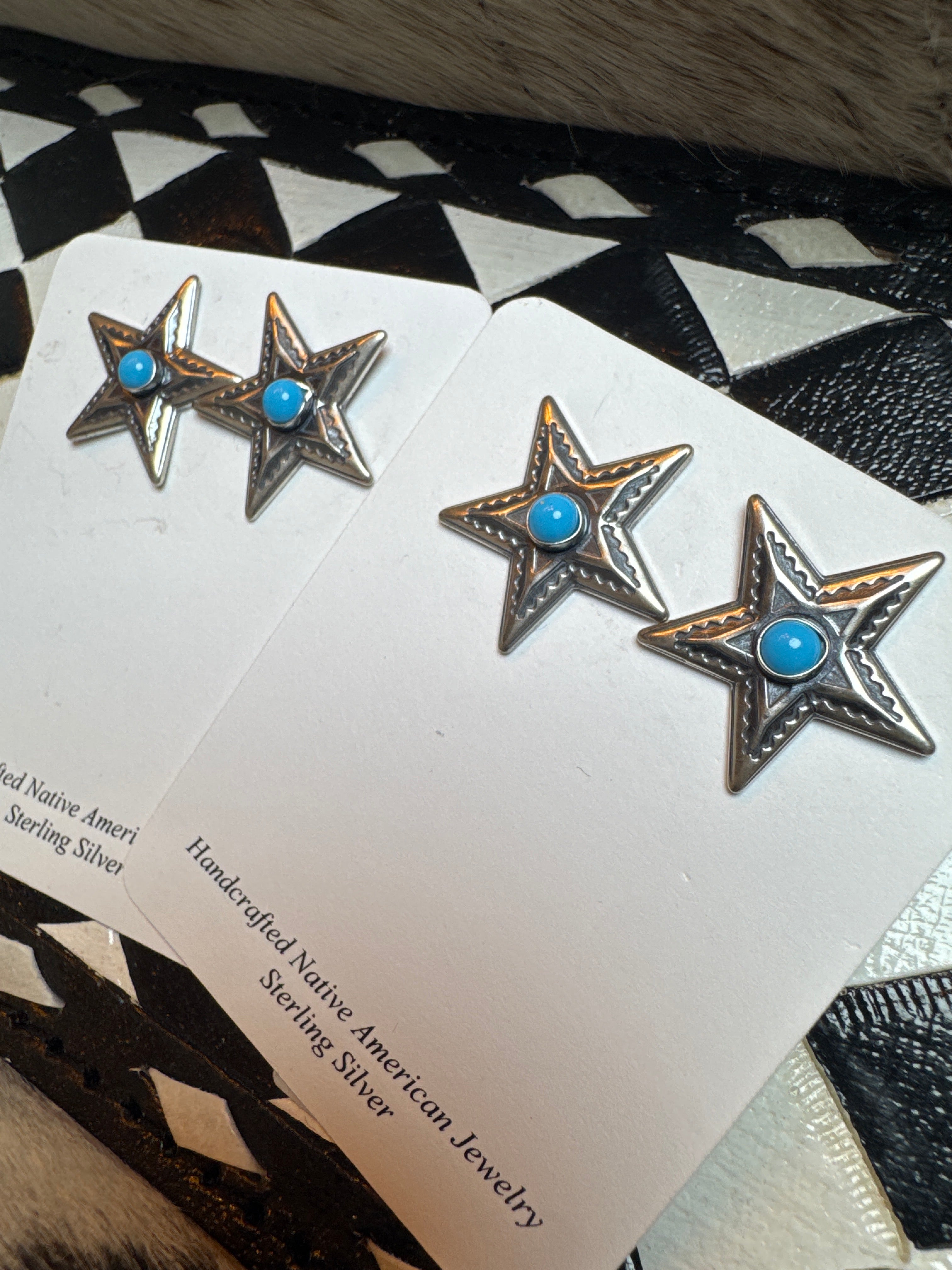 Sterling Silver Star Stud Earrings with Kingman Stones