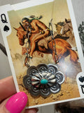 Navajo Handmade Kingman Turquoise Concho Necklace - Lavina Benally
