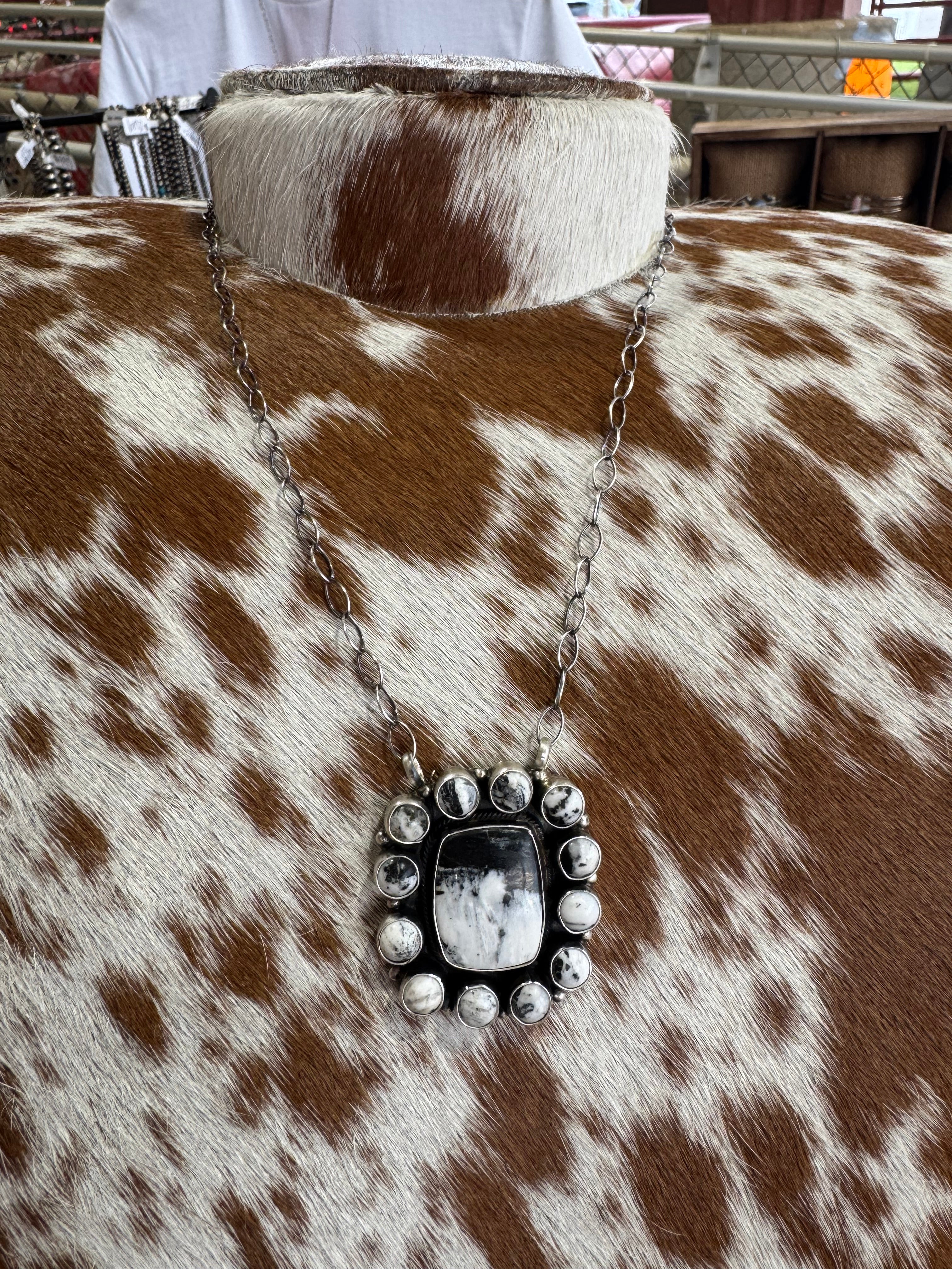 White Buffalo Cluster Necklace Stamped Travis J.