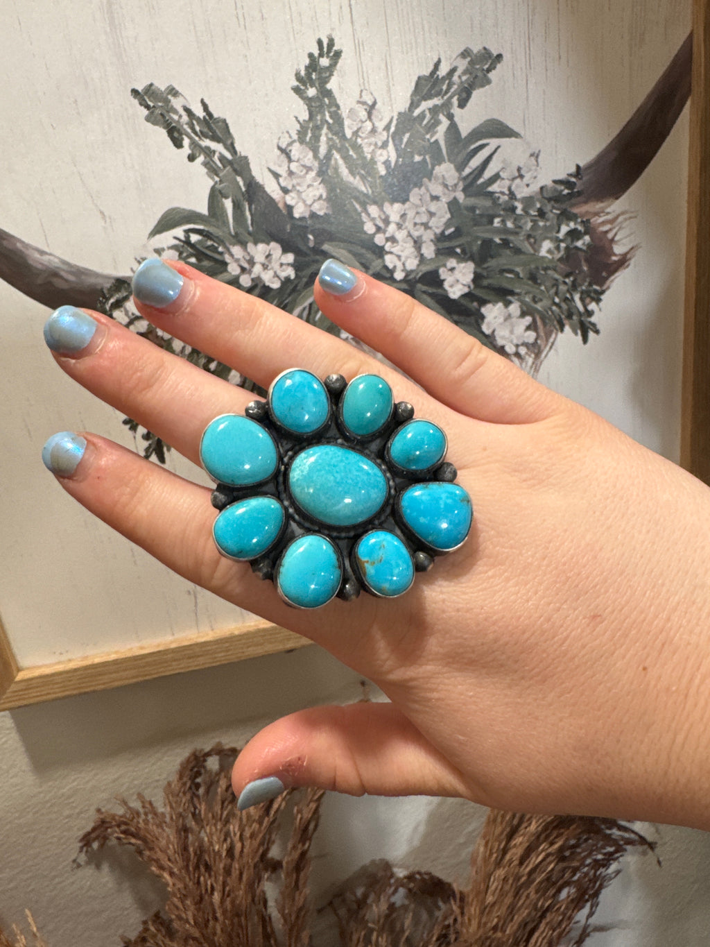 Kingman Turquoise Cluster Statement Ring by Anne Martinez