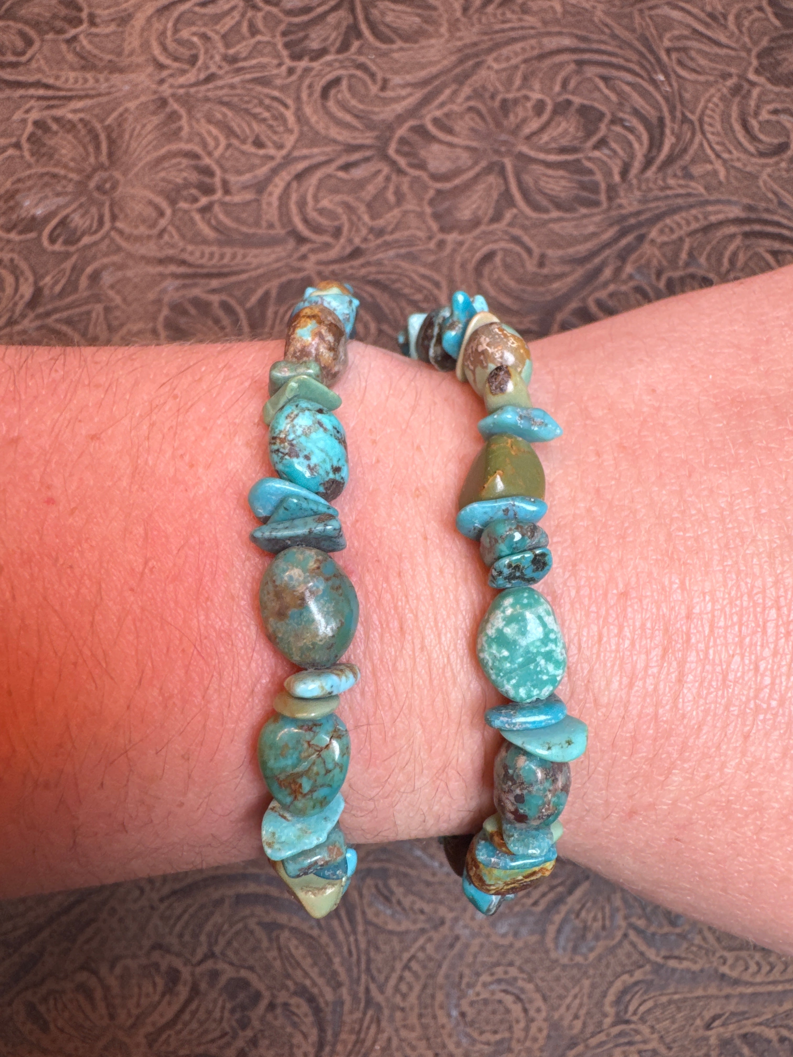 Turquoise Nugget and Chip Stretch Bracelet- Non- Native