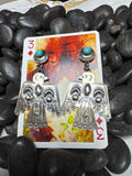 Sterling Silver Stamped Thunderbird with Turquoise Post Dangle Earrings