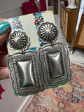 Native Made Sterling Silver Rectangle Earrings- Stamped Leander Tahe