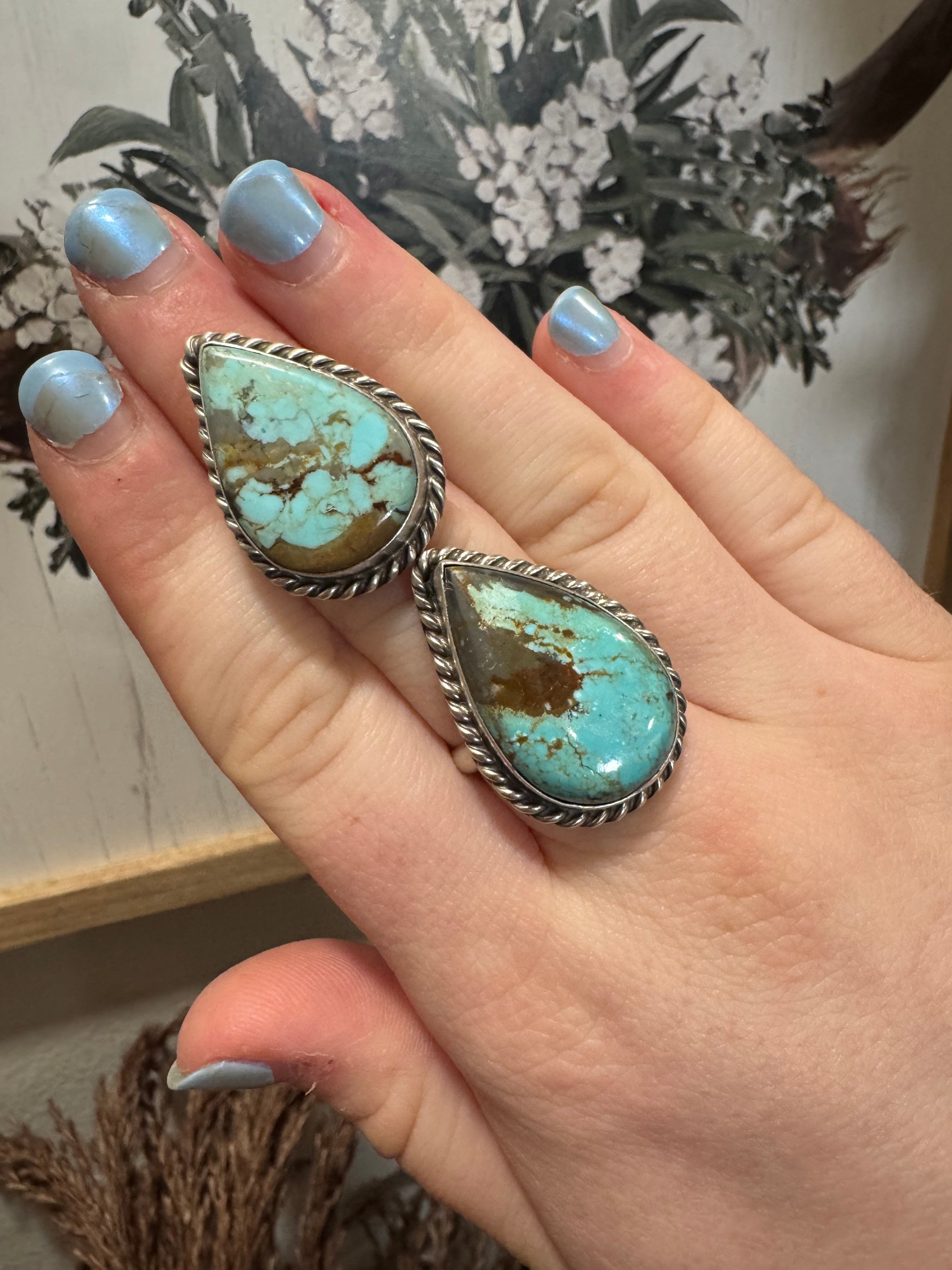 #8 Turquoise Adjustable Rings- Stamped L.C.