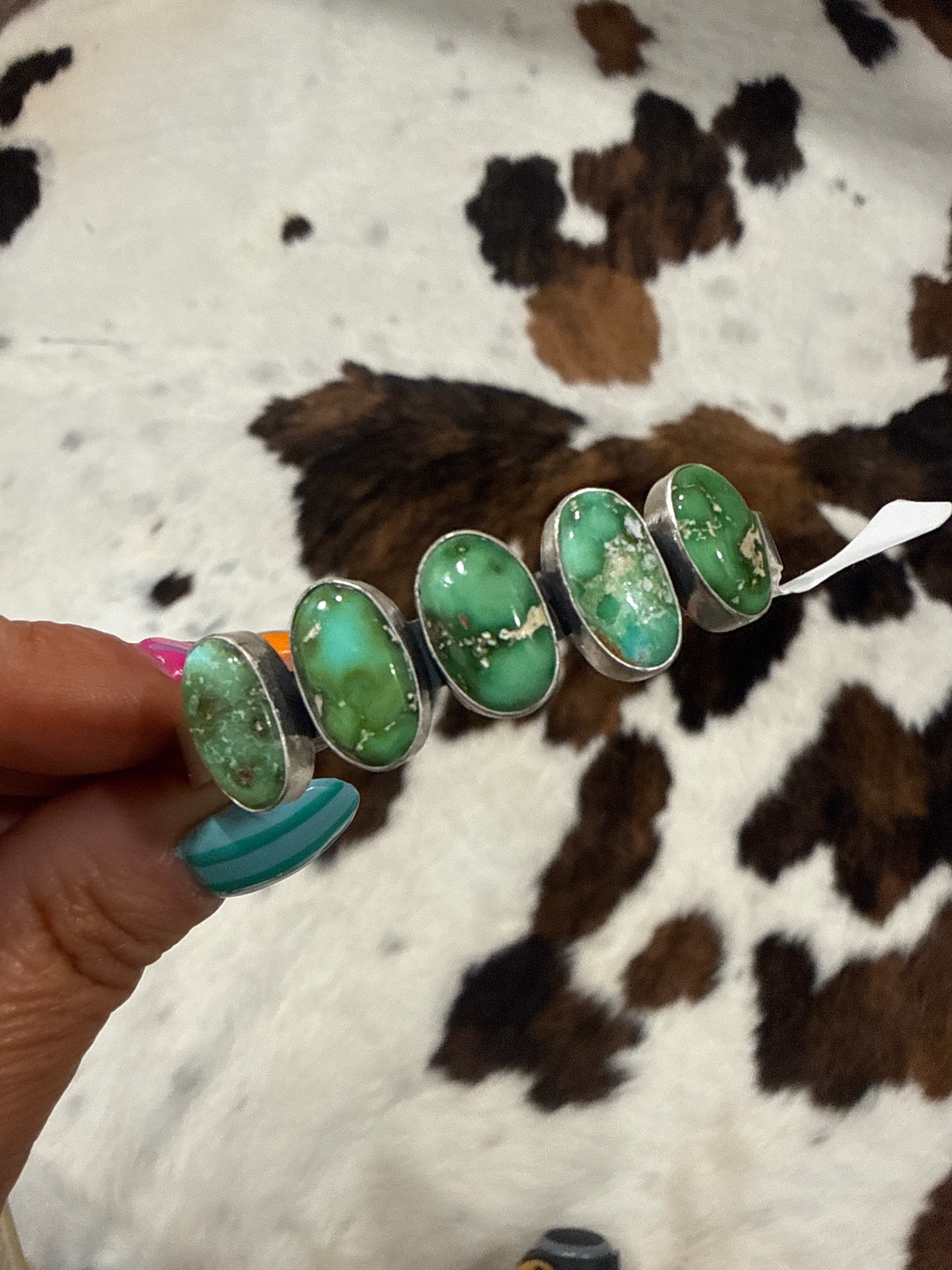 5 Stoned Sonoran Gold Cuff- Stamped by Artist