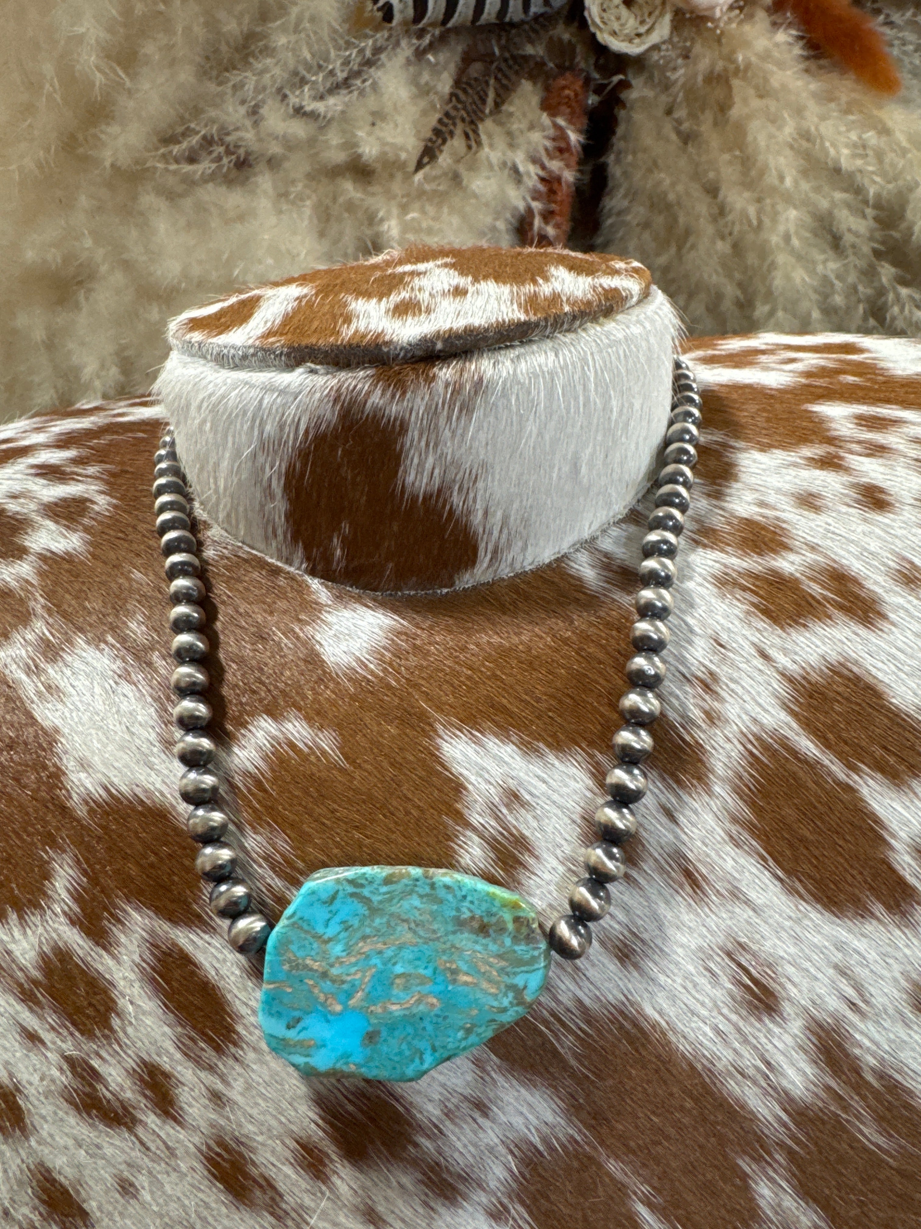6MM Sterling Silver Pearls with Kingman Slab