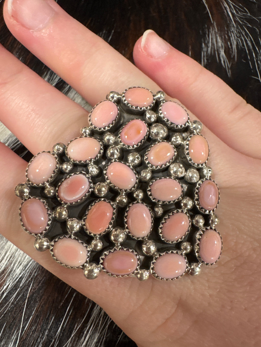Sterling Silver Pink Conch Cluster Heart Ring- Stamped J