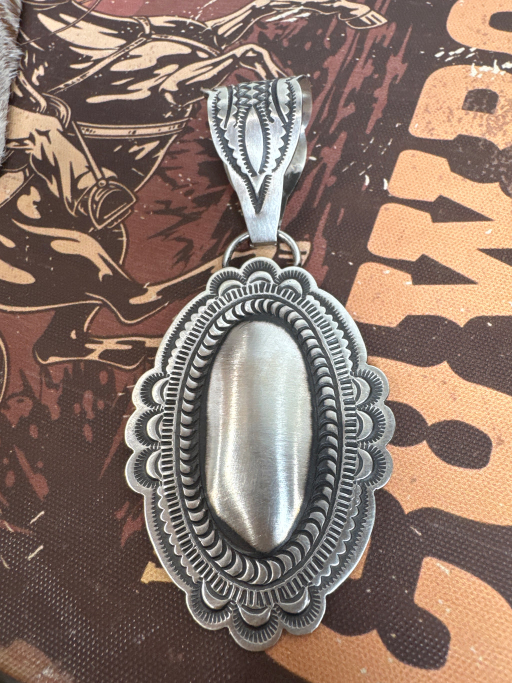 Sterling Silver Leander Tahe Oval Pendant