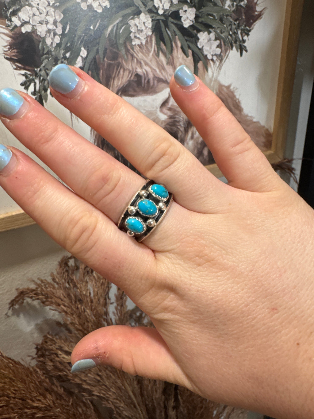 Kingman Turquoise and Sterling Silver Stacker Ring by Reed Charley