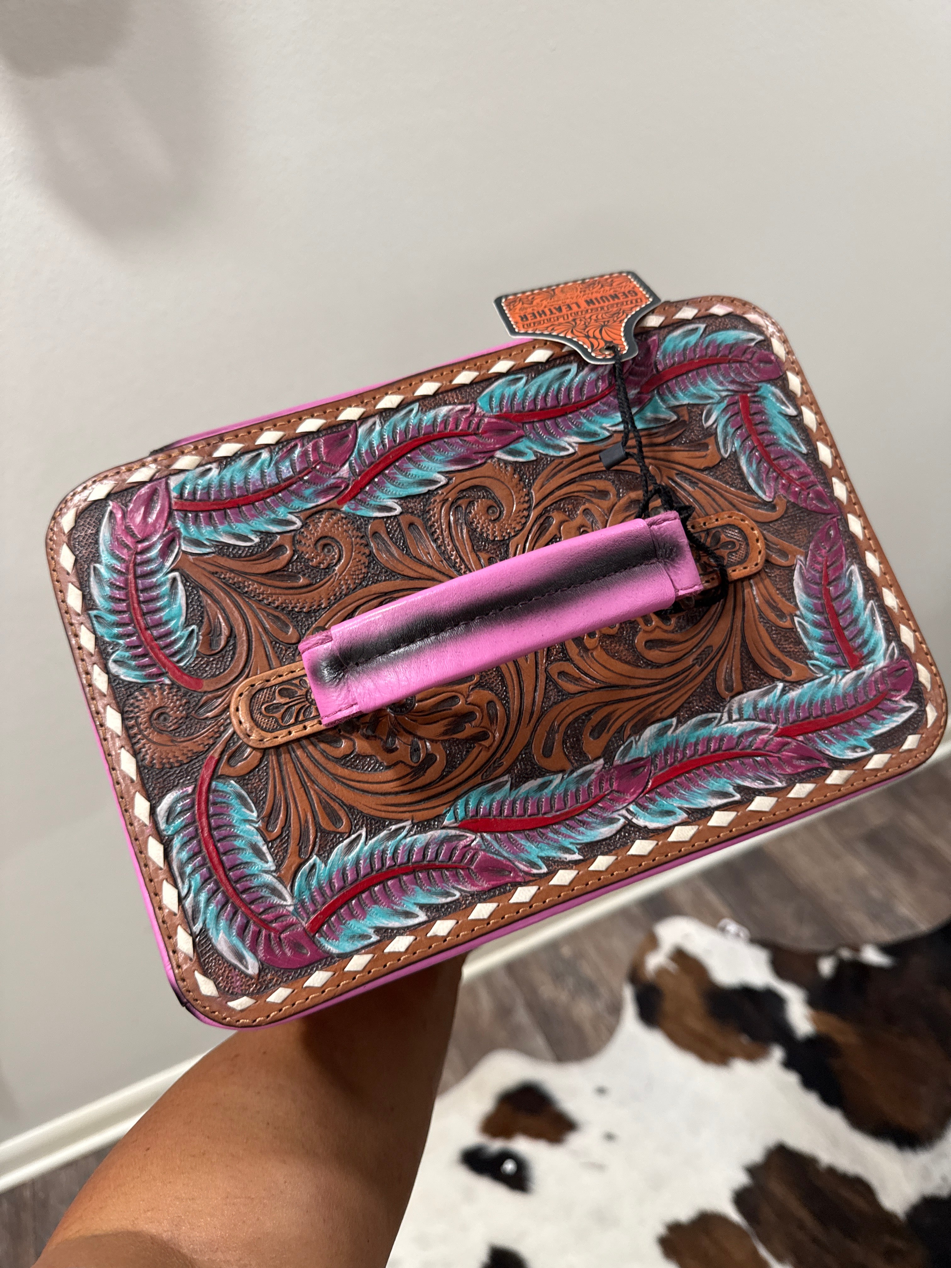 Genuine Leather Tooled Jewelry Case