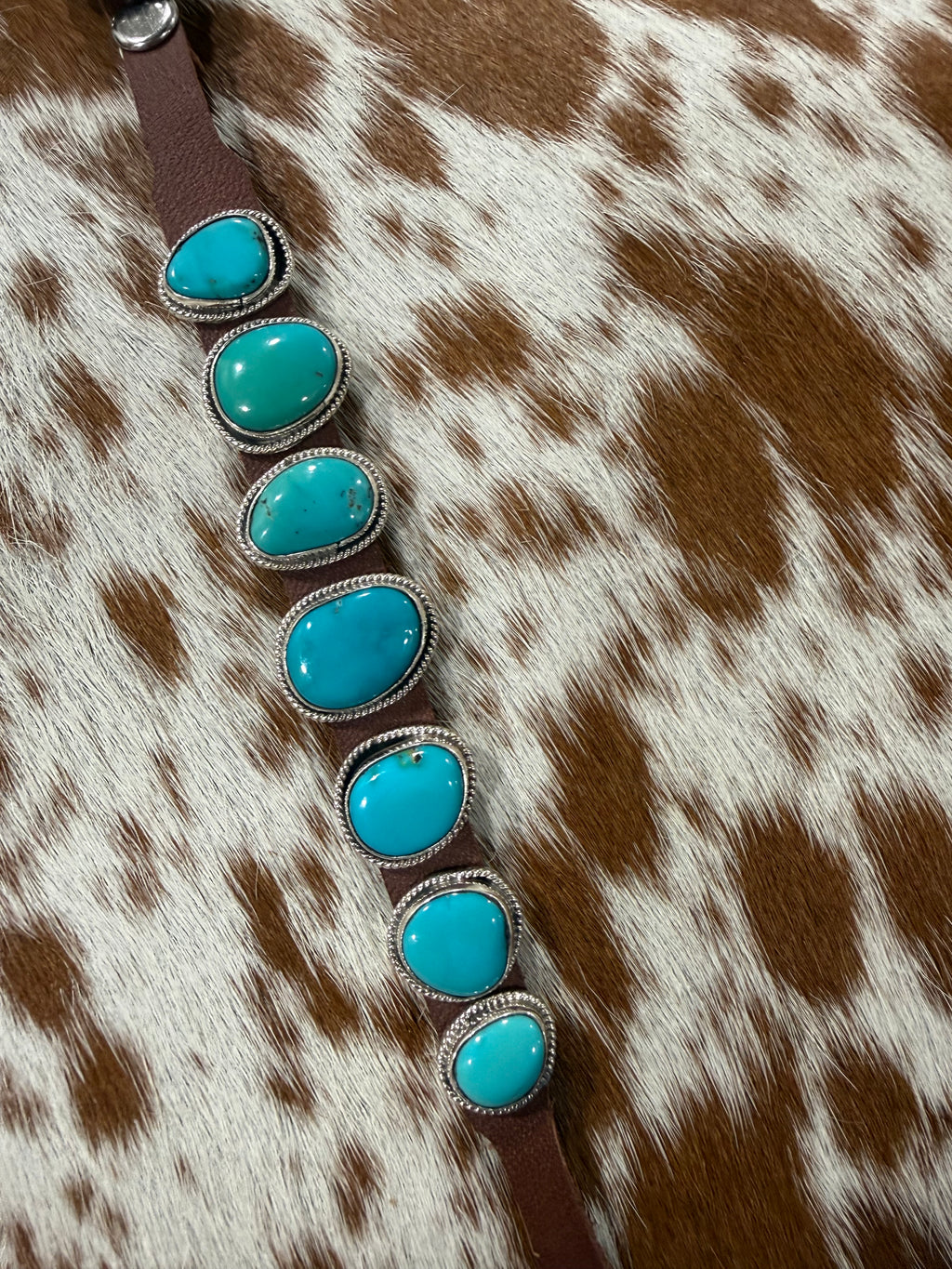 Navajo Handmade Kingman Turquoise Leather Bracelet - Dan Morgan