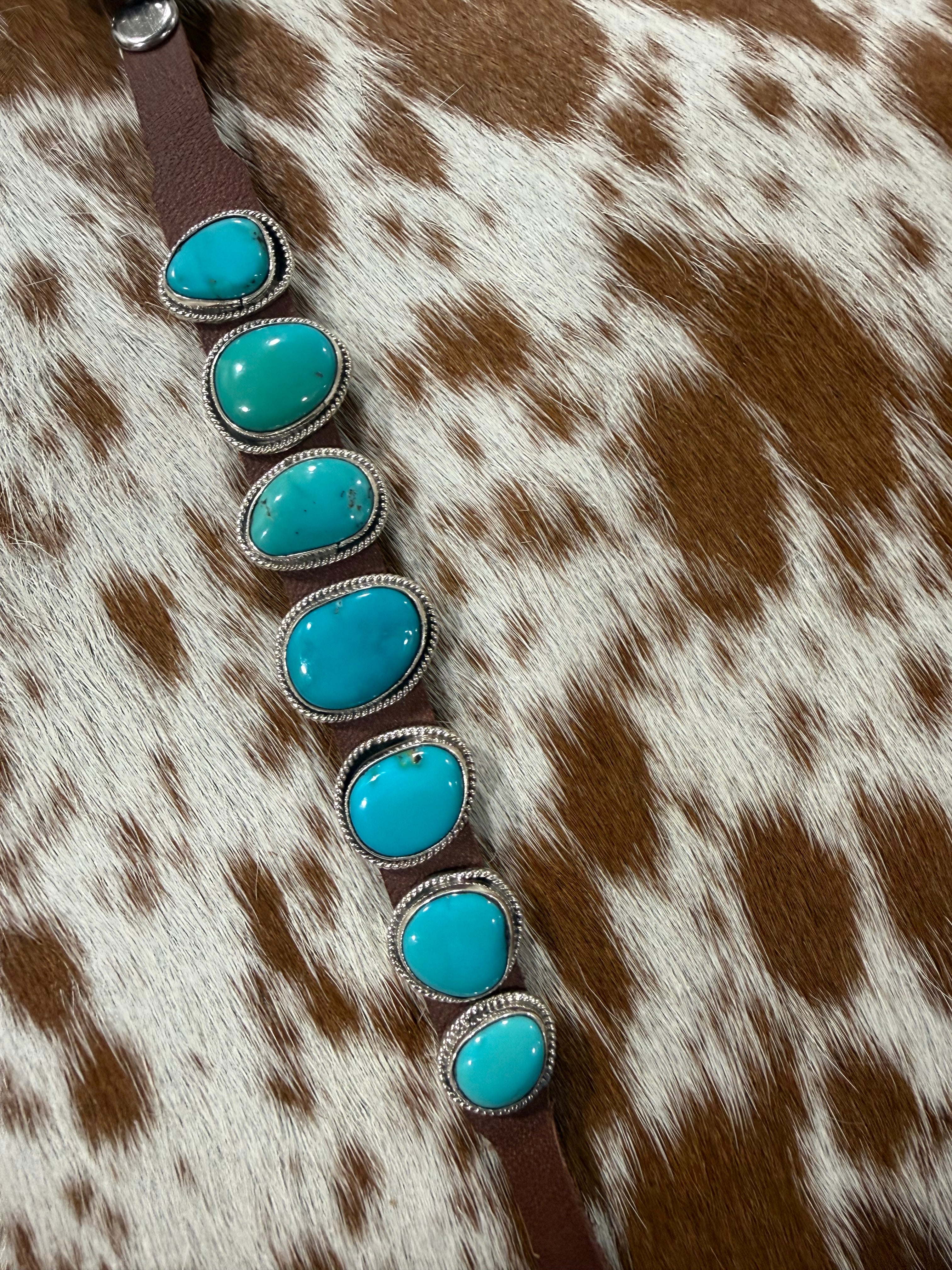 Navajo Handmade Kingman Turquoise Leather Bracelet - Dan Morgan