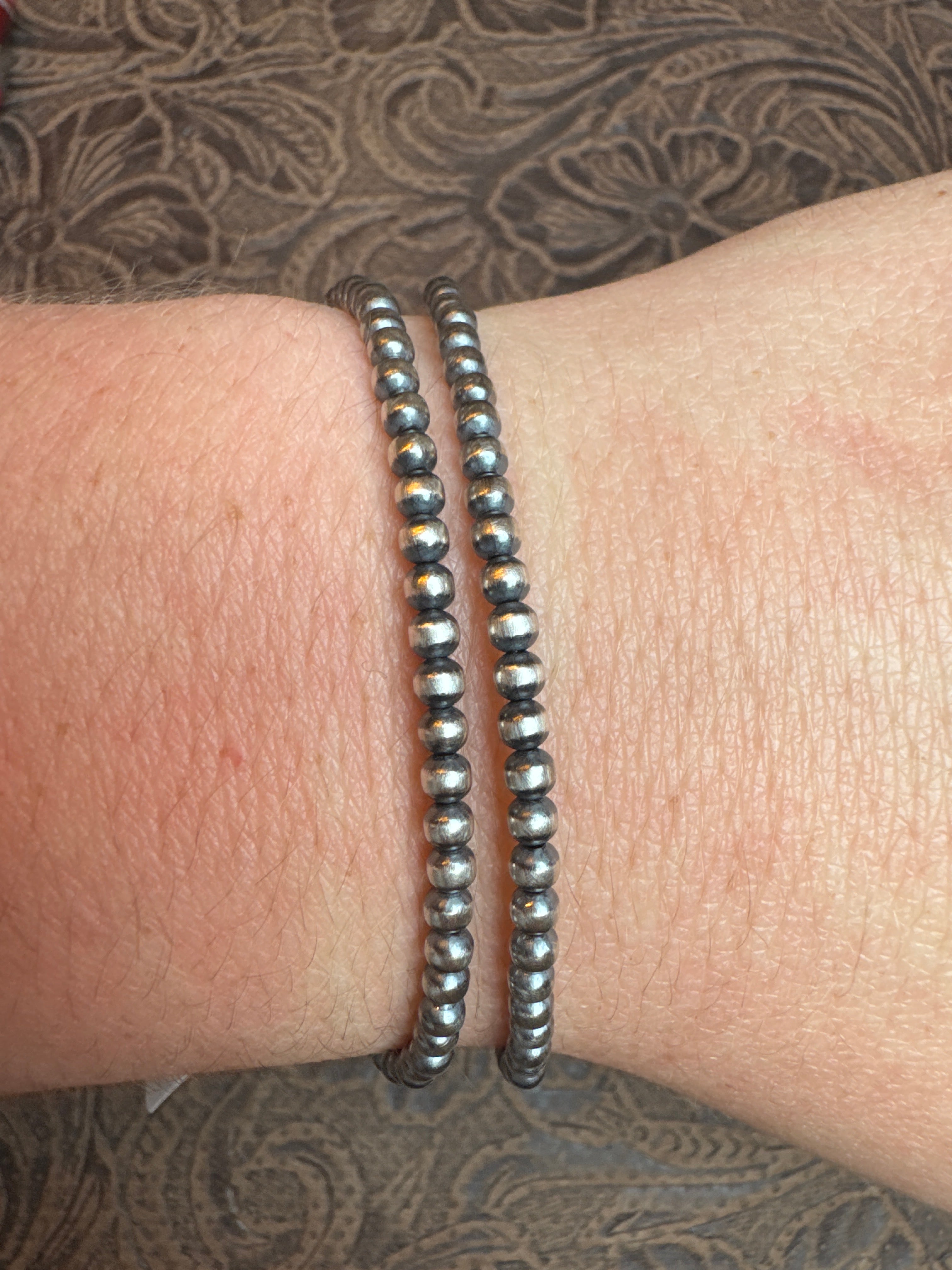 3MM Sterling Silver Pearl Stretch Bracelet- Non-Native