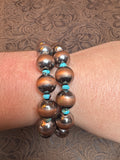 Oxidized 8MM Copper Pearls with Kingman Spacers Stretch Bracelet- Non- Native