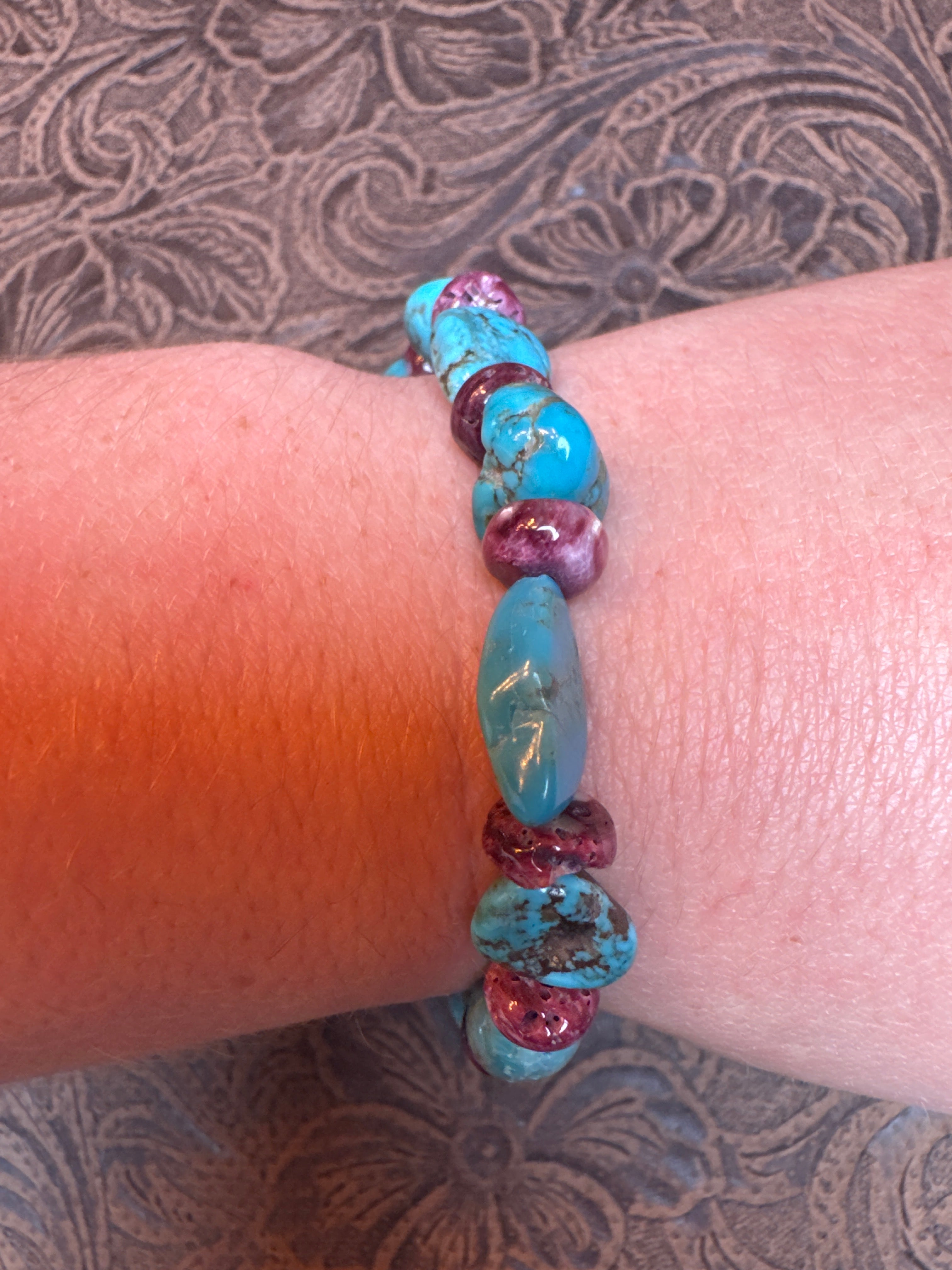 Kingman Turquoise and Purple Spiny Stretch Bracelet- Non-Native