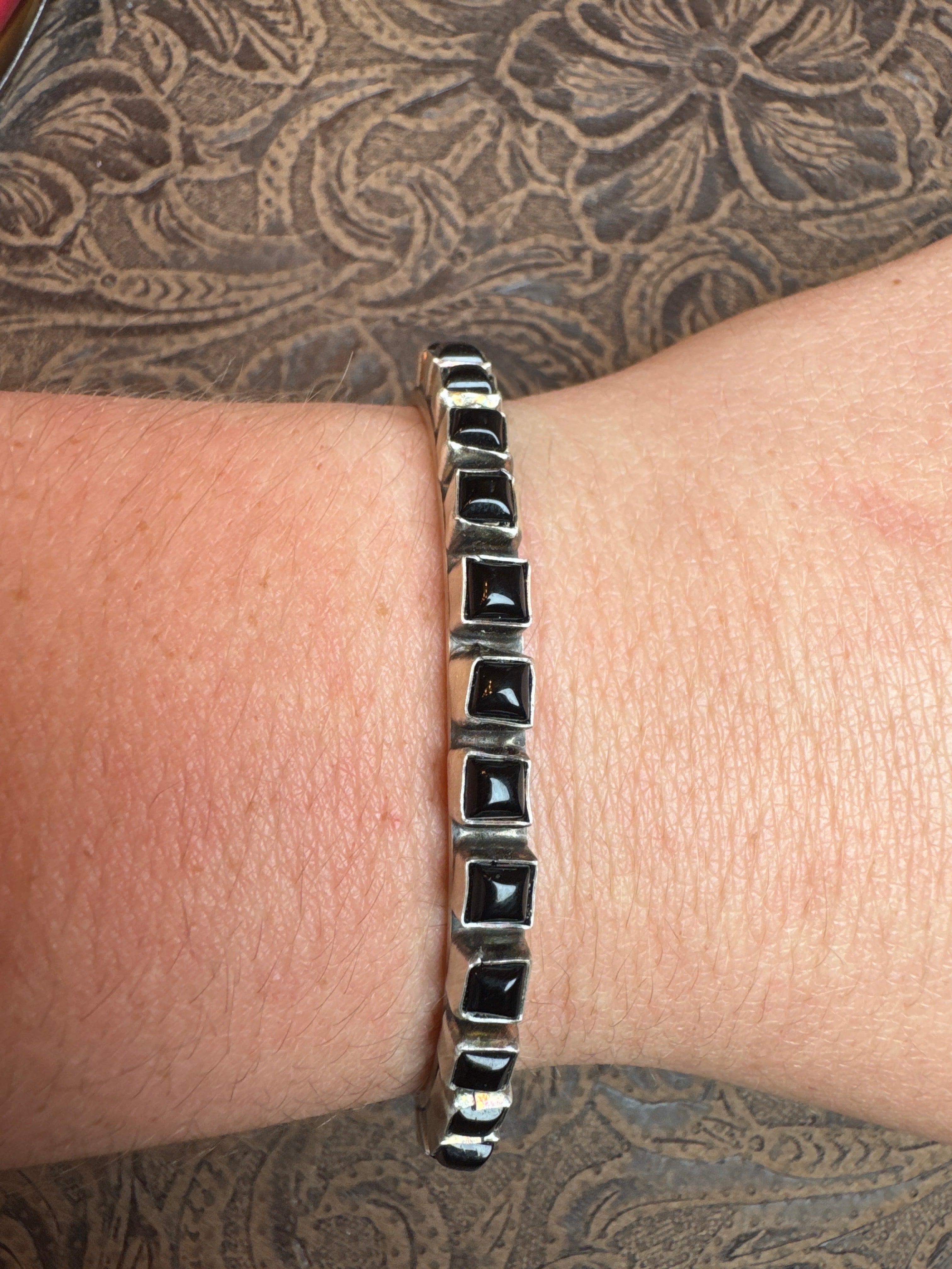 14 Stoned Black Onyx Cuff stamped S. Tso