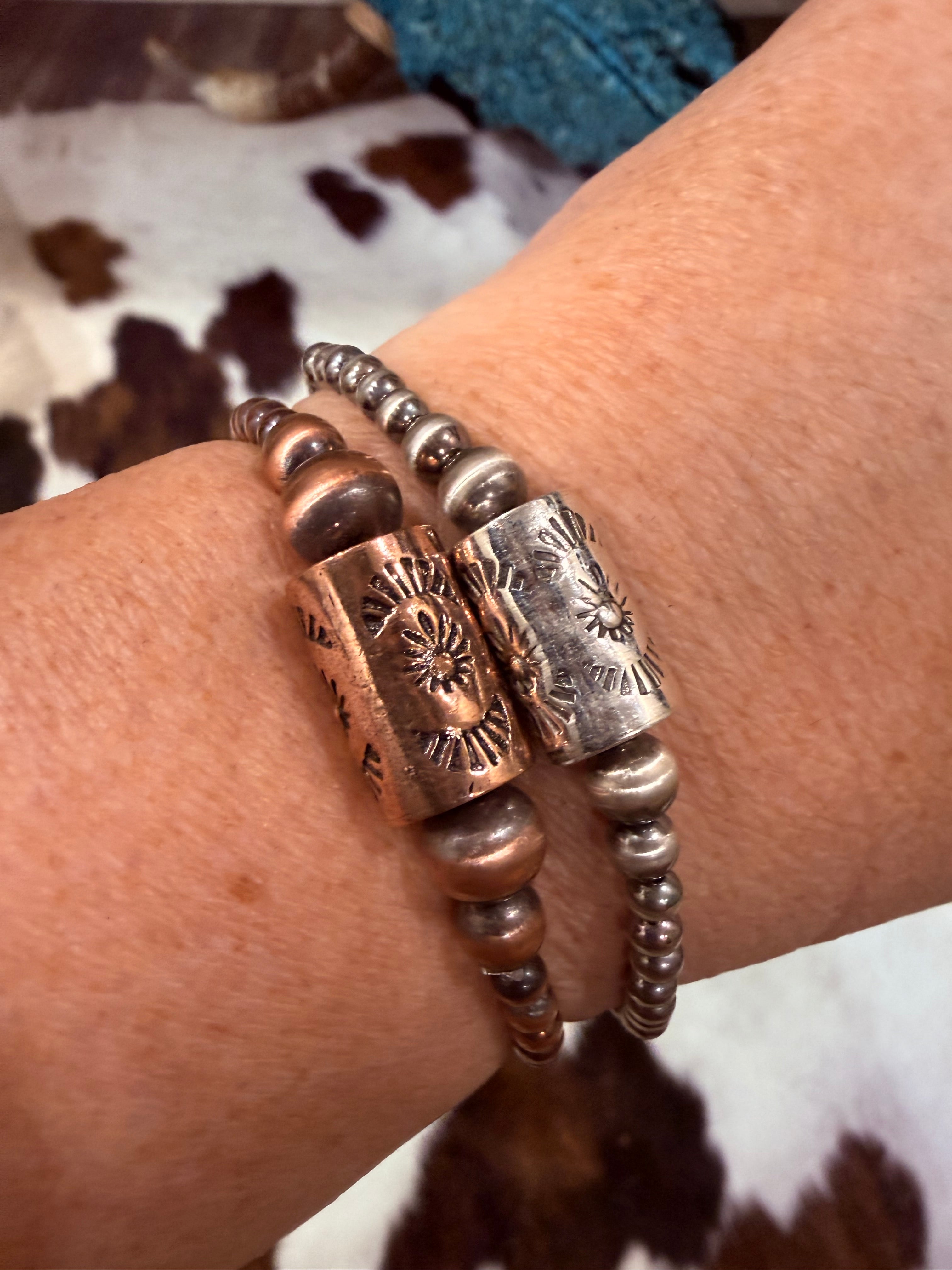 Copper Stretch Bracelet with Barrel Bead - Non Native