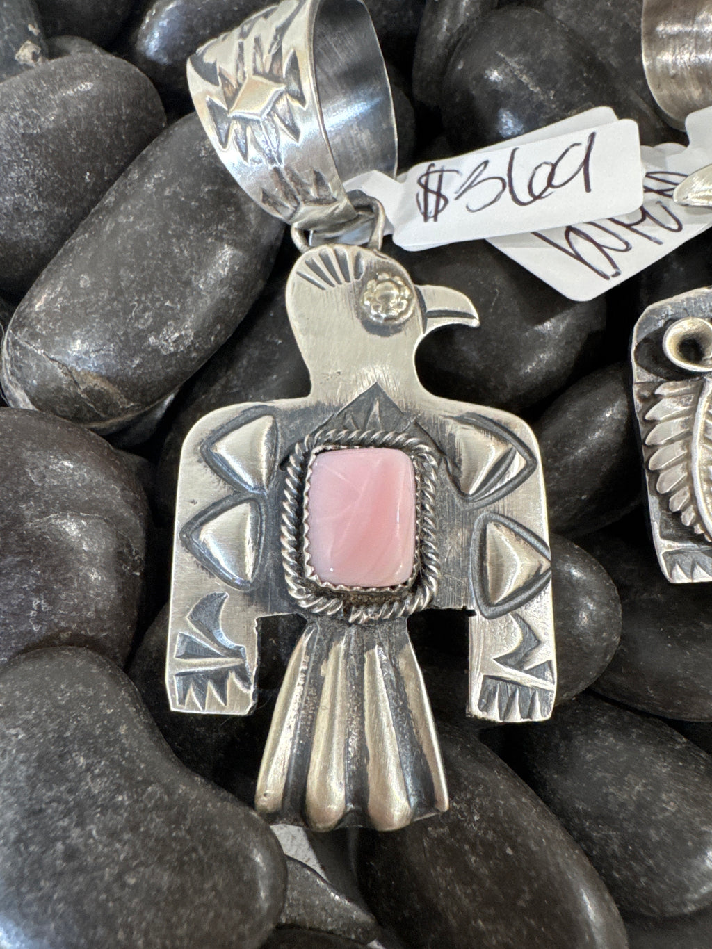 Pink Conch Thunderbird Pendant by Richard Yazzie