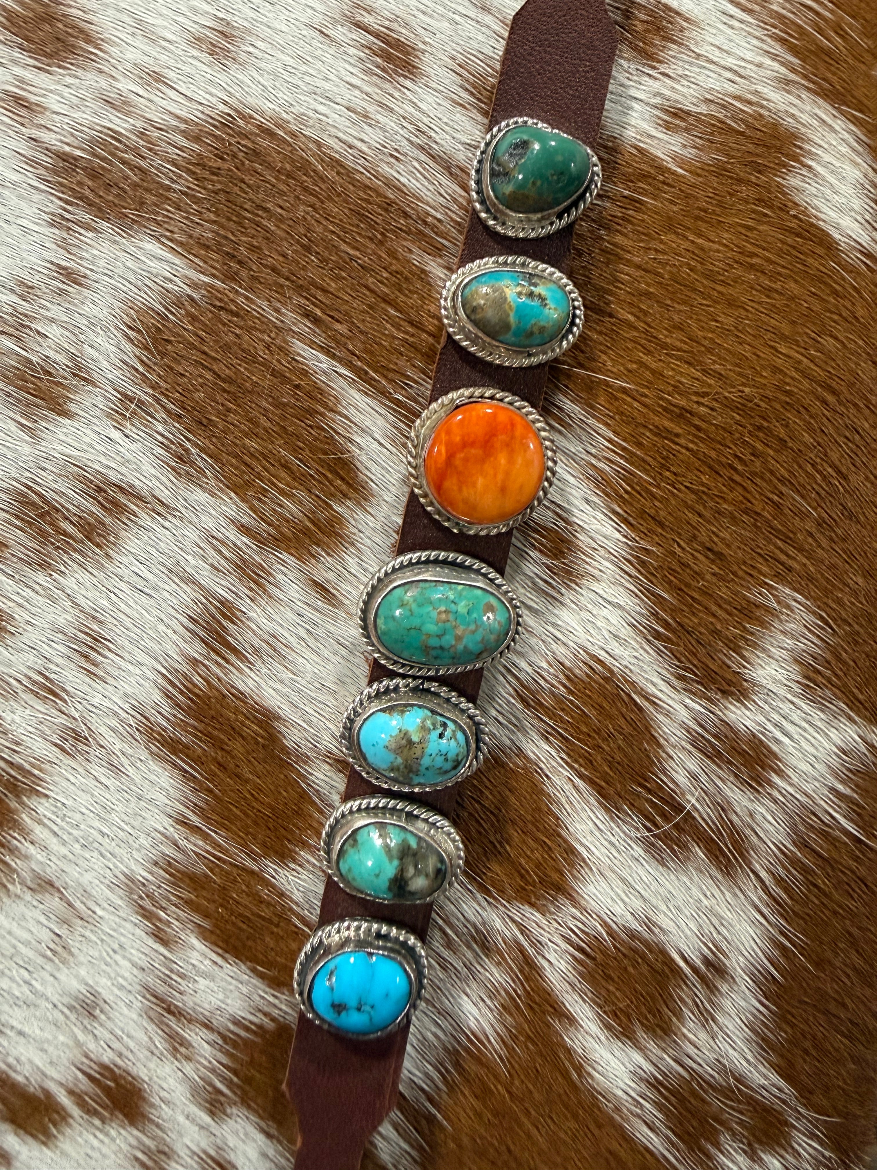 Navajo Handmade Kingman Turquoise Leather Bracelet - Dan Morgan
