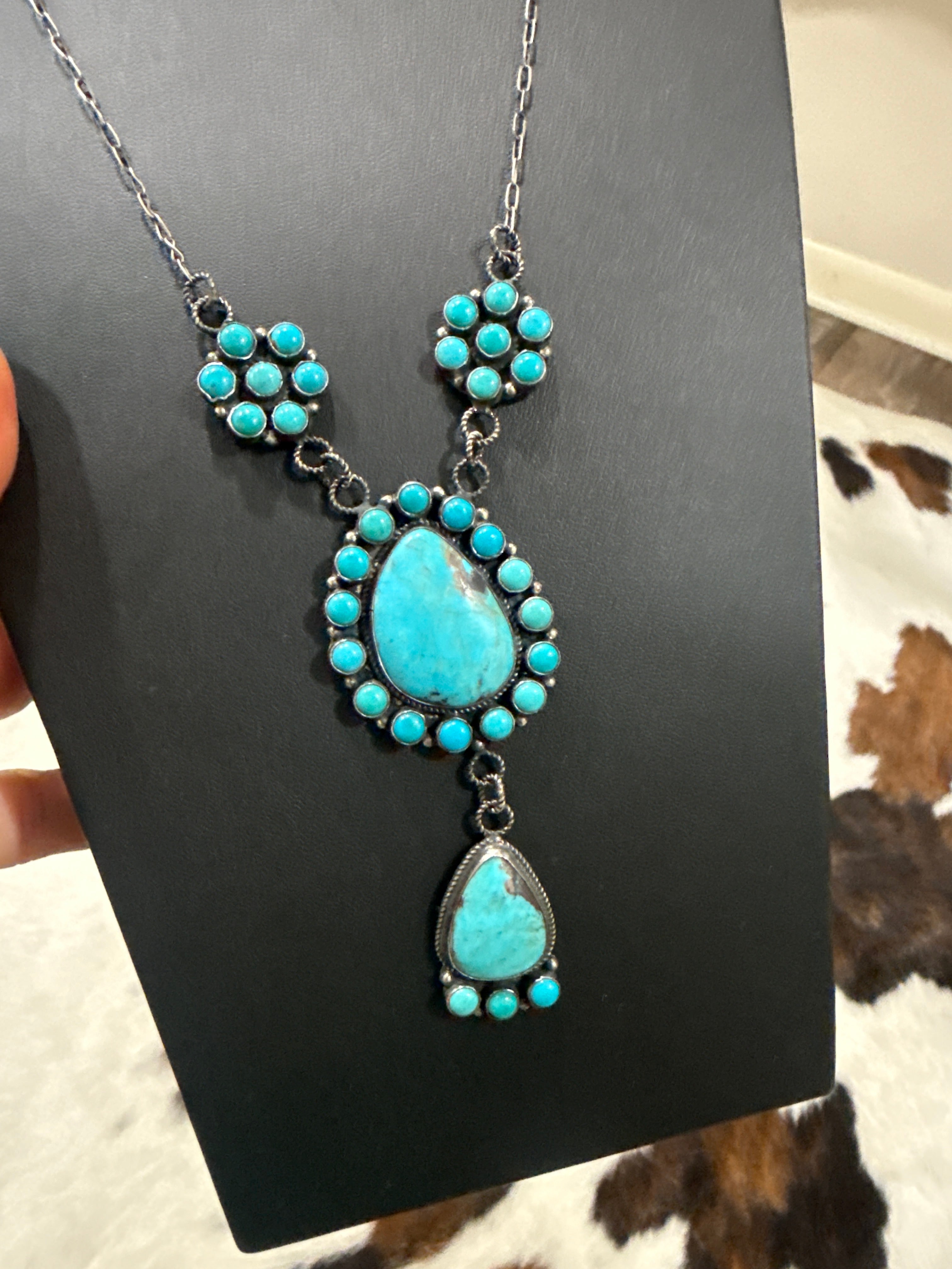 Kingman Lariat Style Neckalce Stamped Sterling & DR