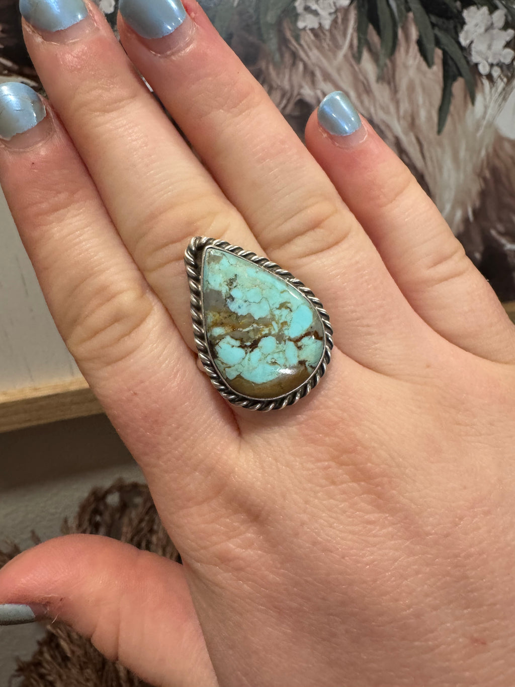 #8 Turquoise Adjustable Rings- Stamped L.C.