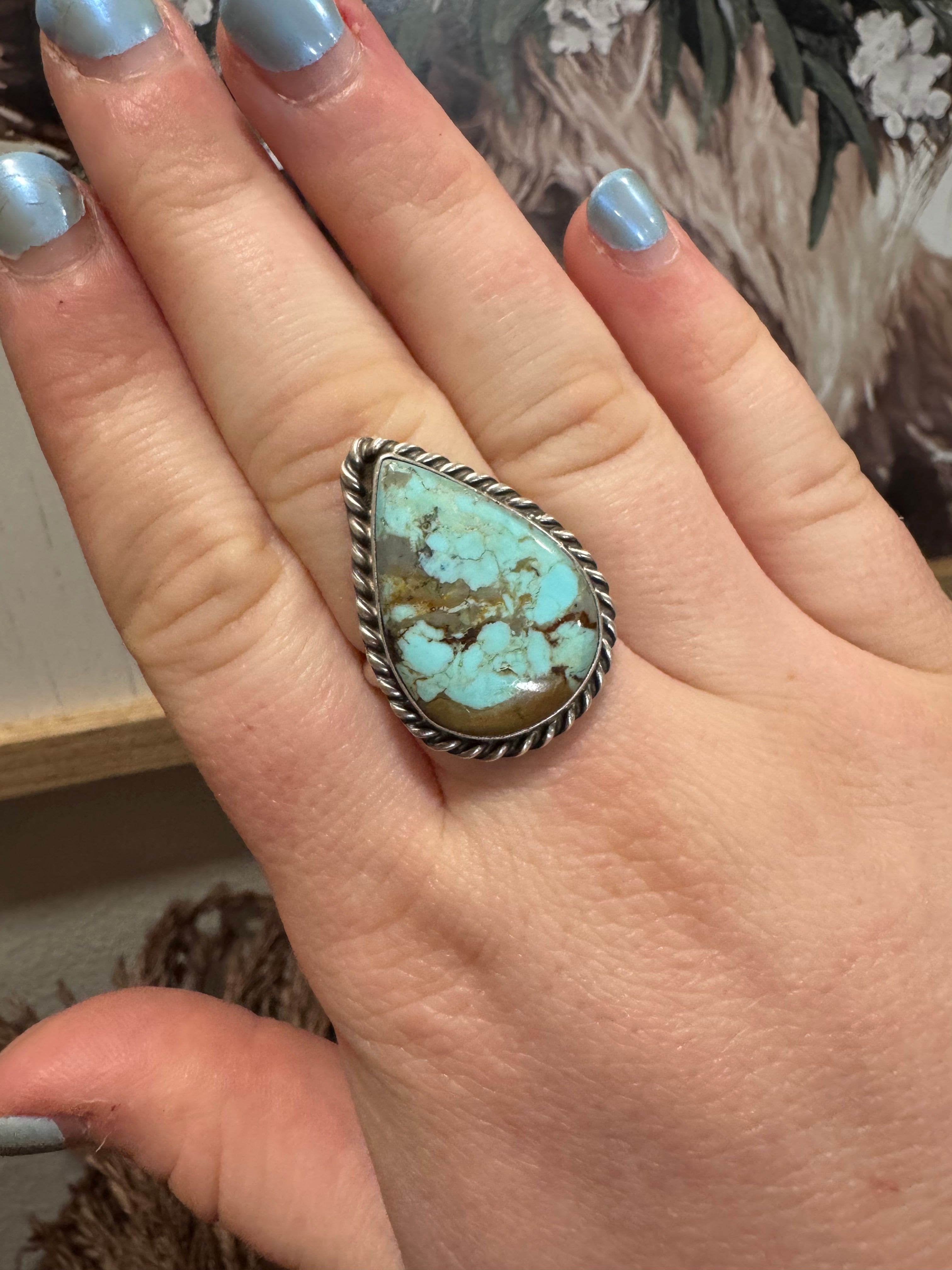 #8 Turquoise Adjustable Rings- Stamped L.C.