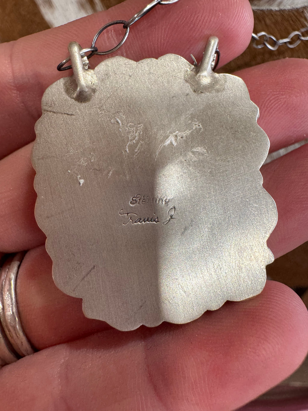 White Buffalo Cluster Necklace Stamped Travis J.