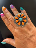 Native Made Spiny & Kingman Sterling Ring- Stamped Kee-J