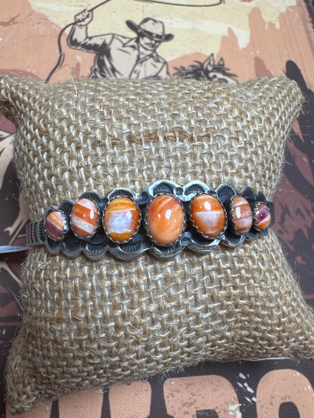 Native Made 7 Stone Cuff stamped Russel Sam