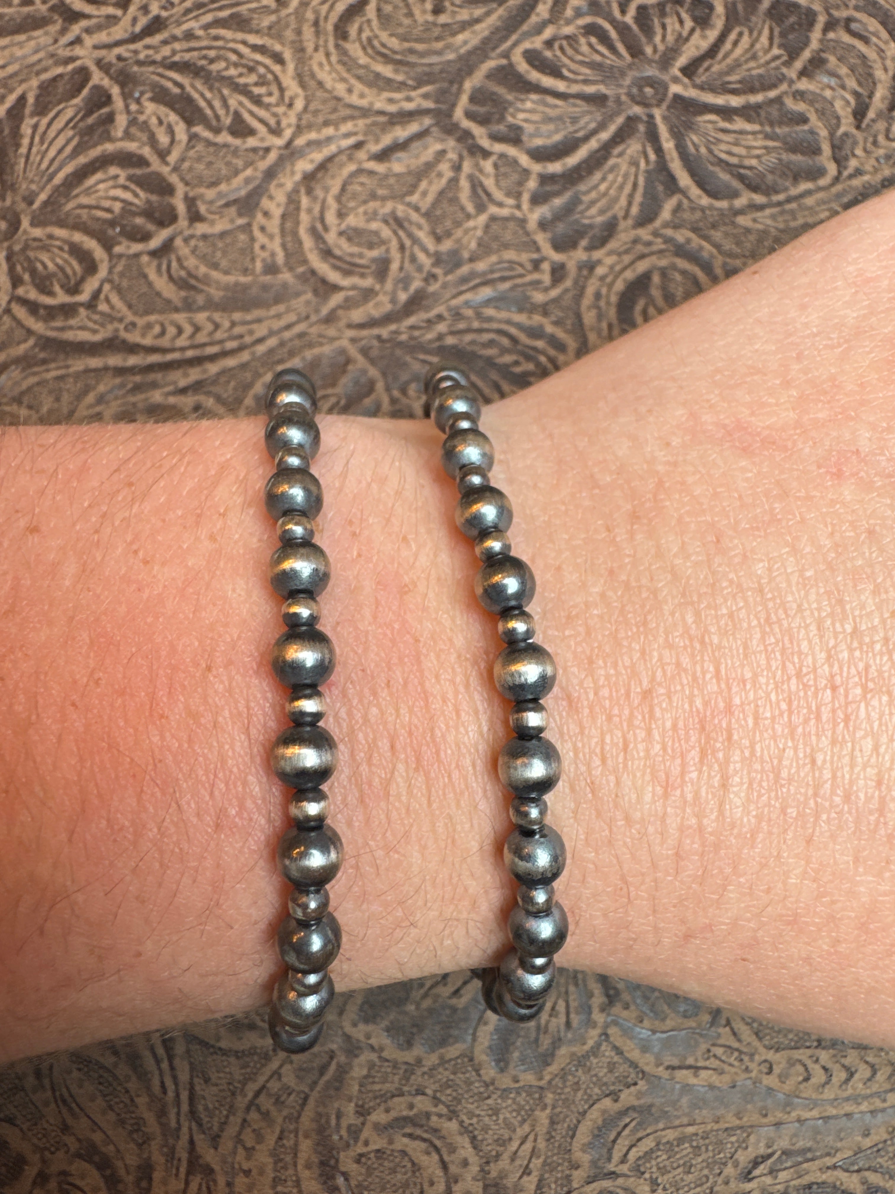 3MM and 5MM Sterling Silver Pearl Stretch Bracelet- Non-Native
