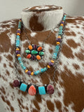 Sterling Silver Kingman Heishi with Orange Spiny and Purple Spiny Beaded Necklace