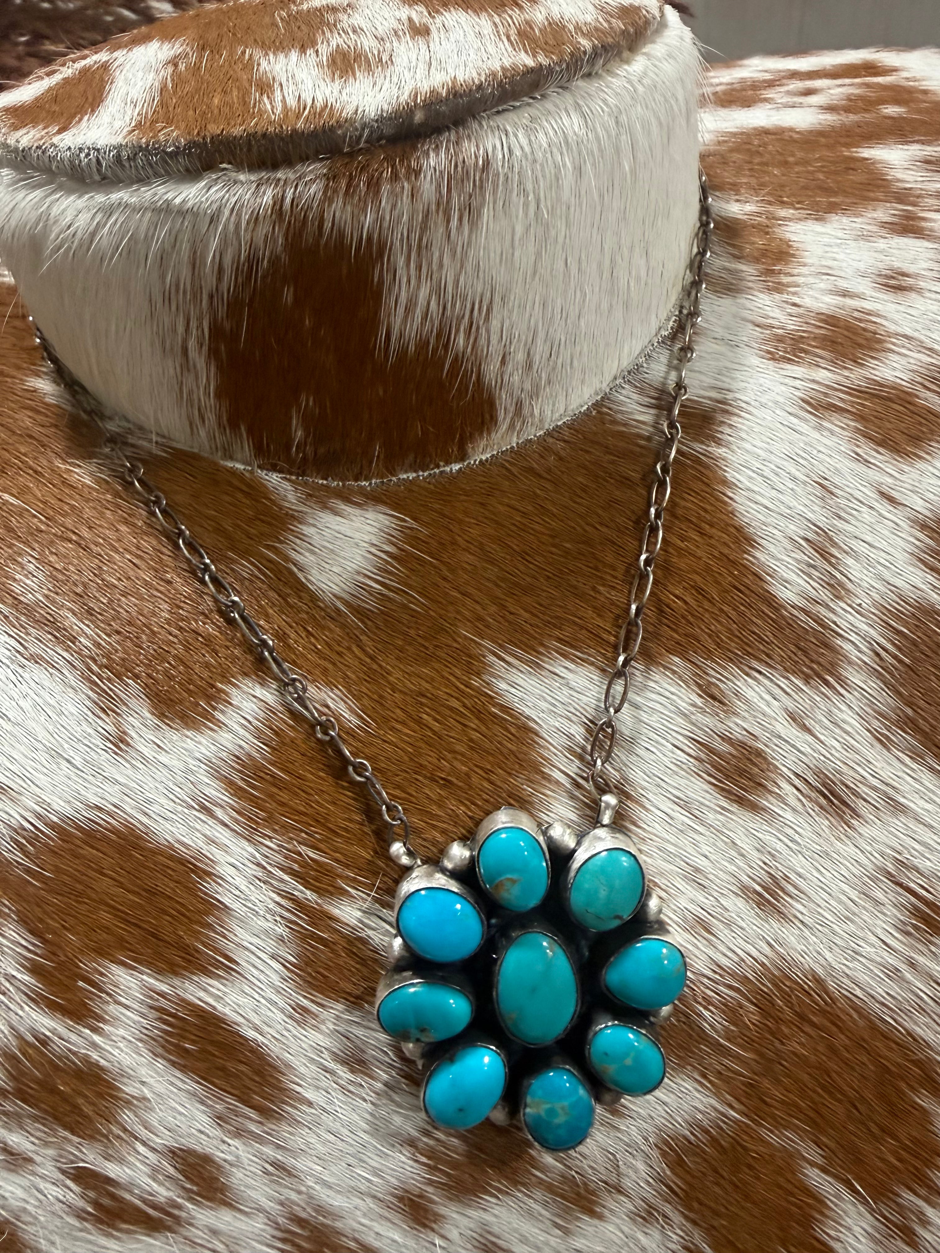 Navajo Handmade Kingman Turquoise Necklace - Sheryl Martinez