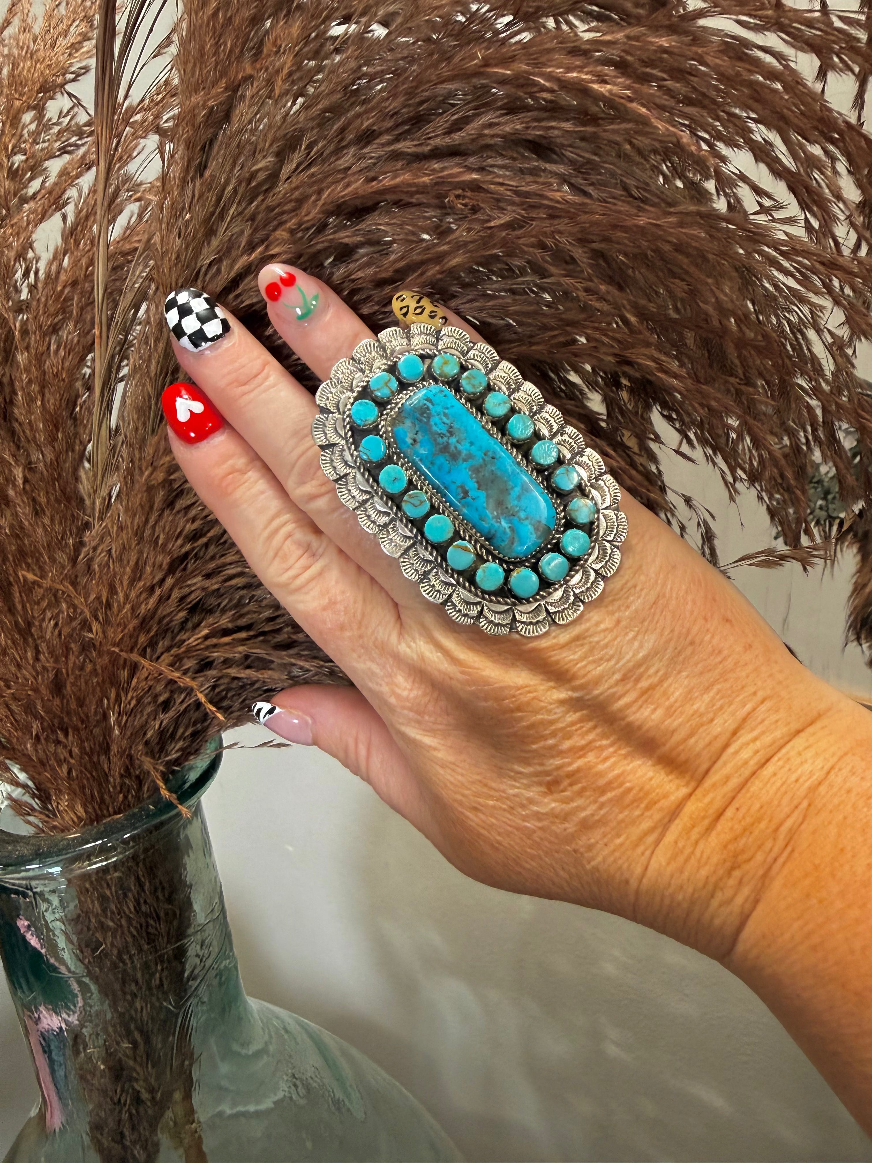 Navajo Sterling Silver Adjustable Kingman Larry Etcitty Statement Ring