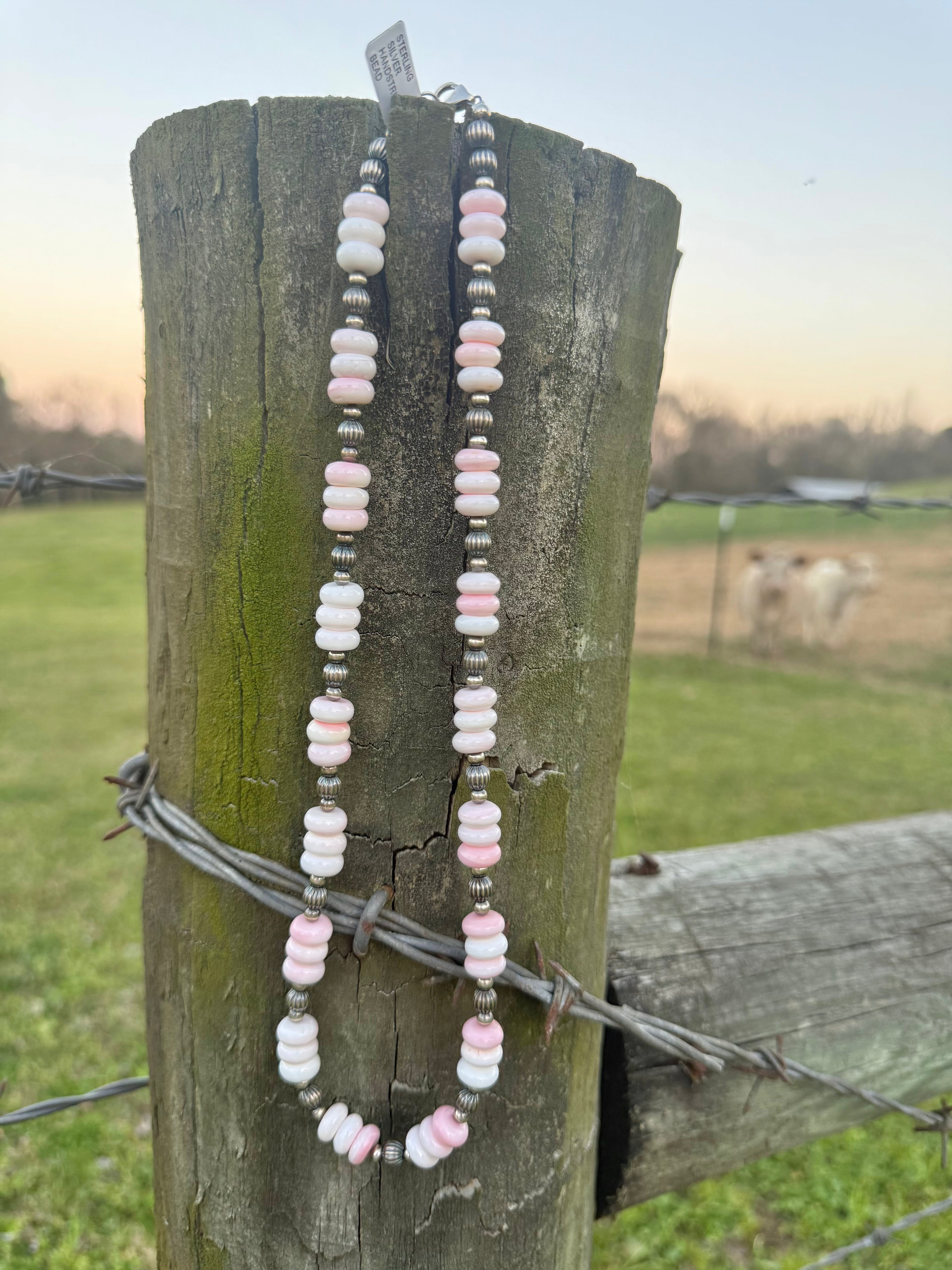 Sterling Silver Pink Conch Handmade Beaded Necklace *Non Native