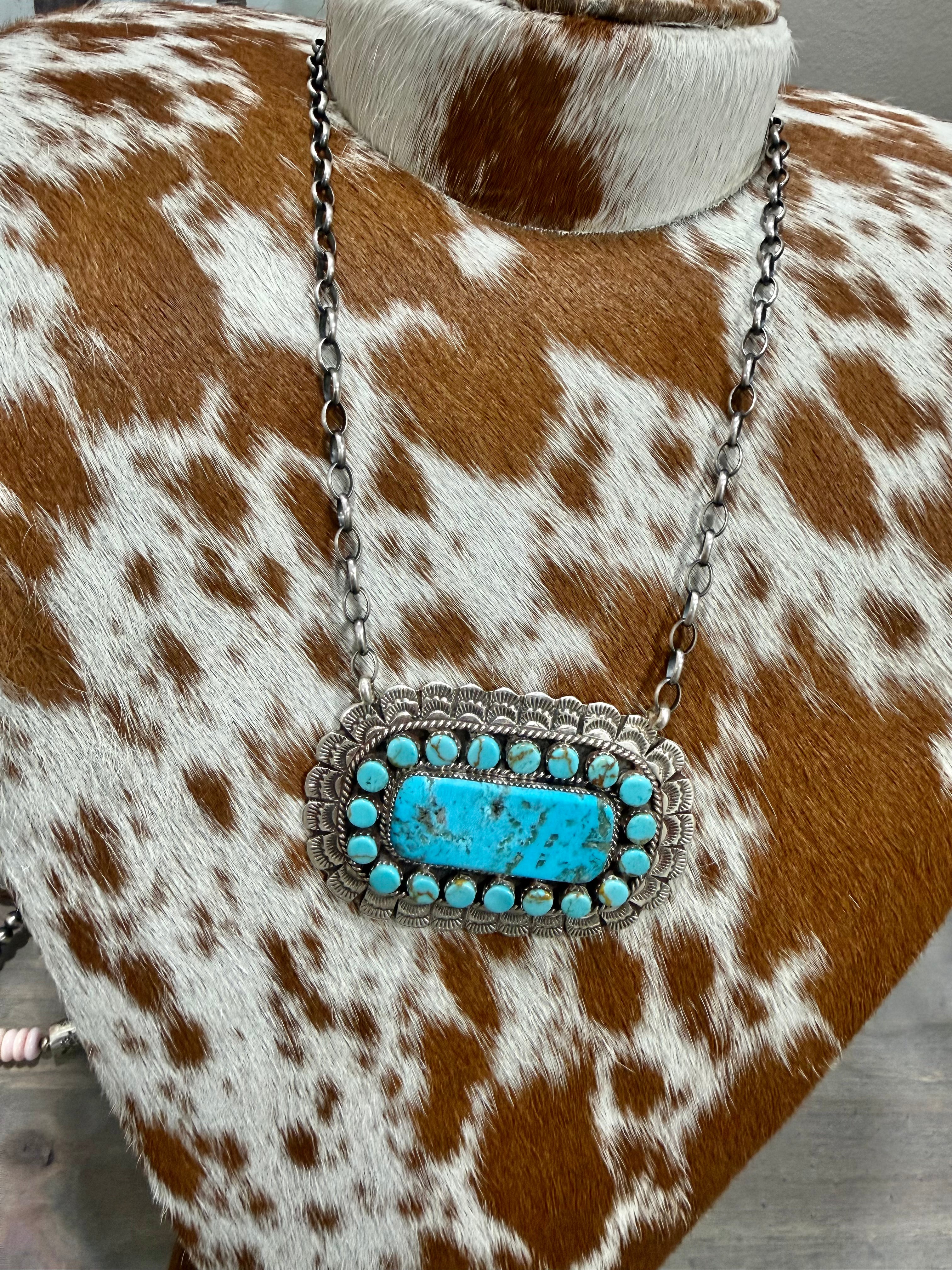 Larry Etcity Navajo Handmade Sterling Silver Kingman Necklace