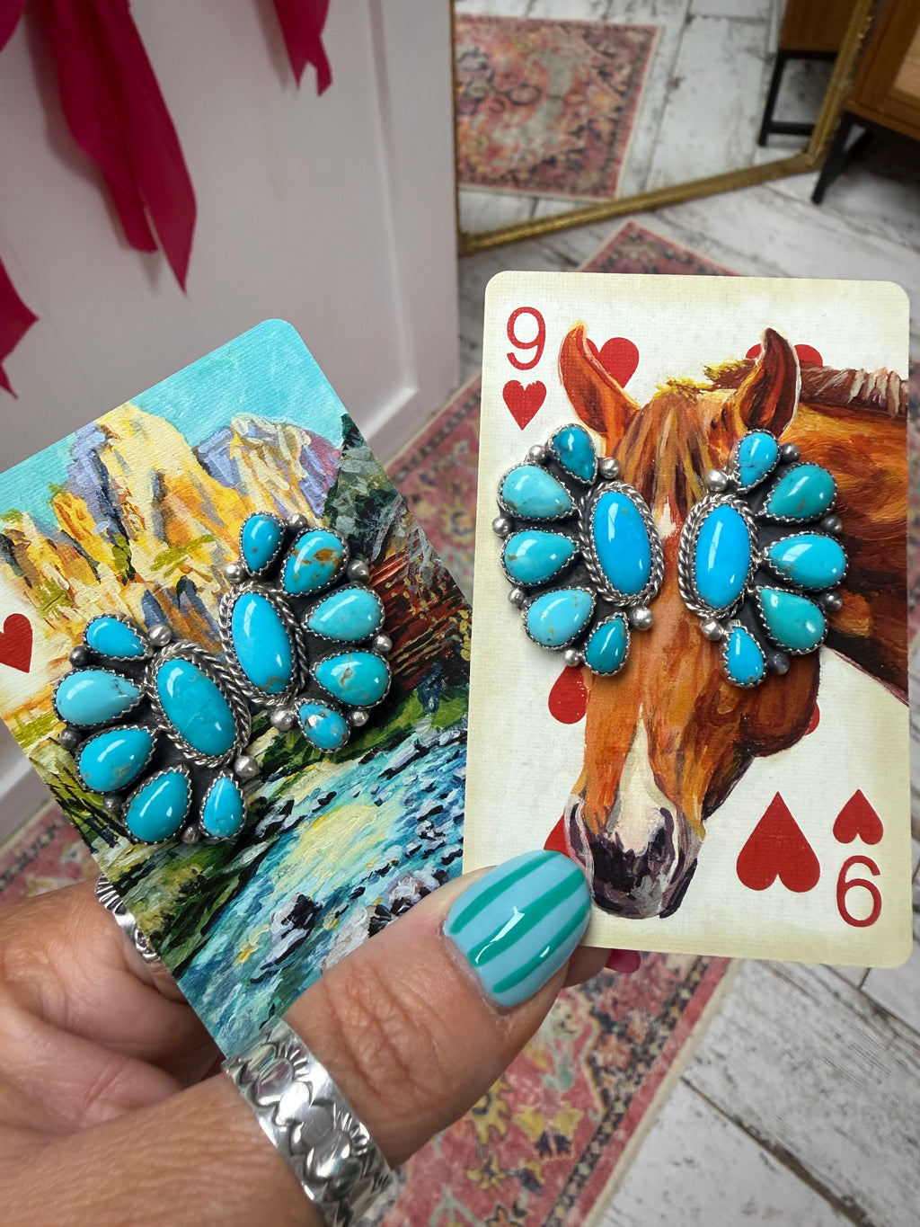 Native Made 1/2 Cluster Earrings- Stamped E. Garfield